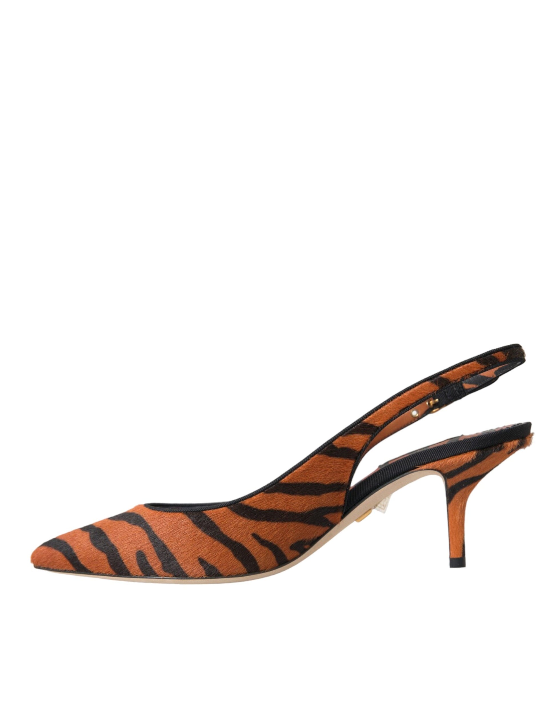Dolce & Gabbana Black Orange Zebra Leather Slingbacks Shoes Curated Luxury Accessories by Orvyn