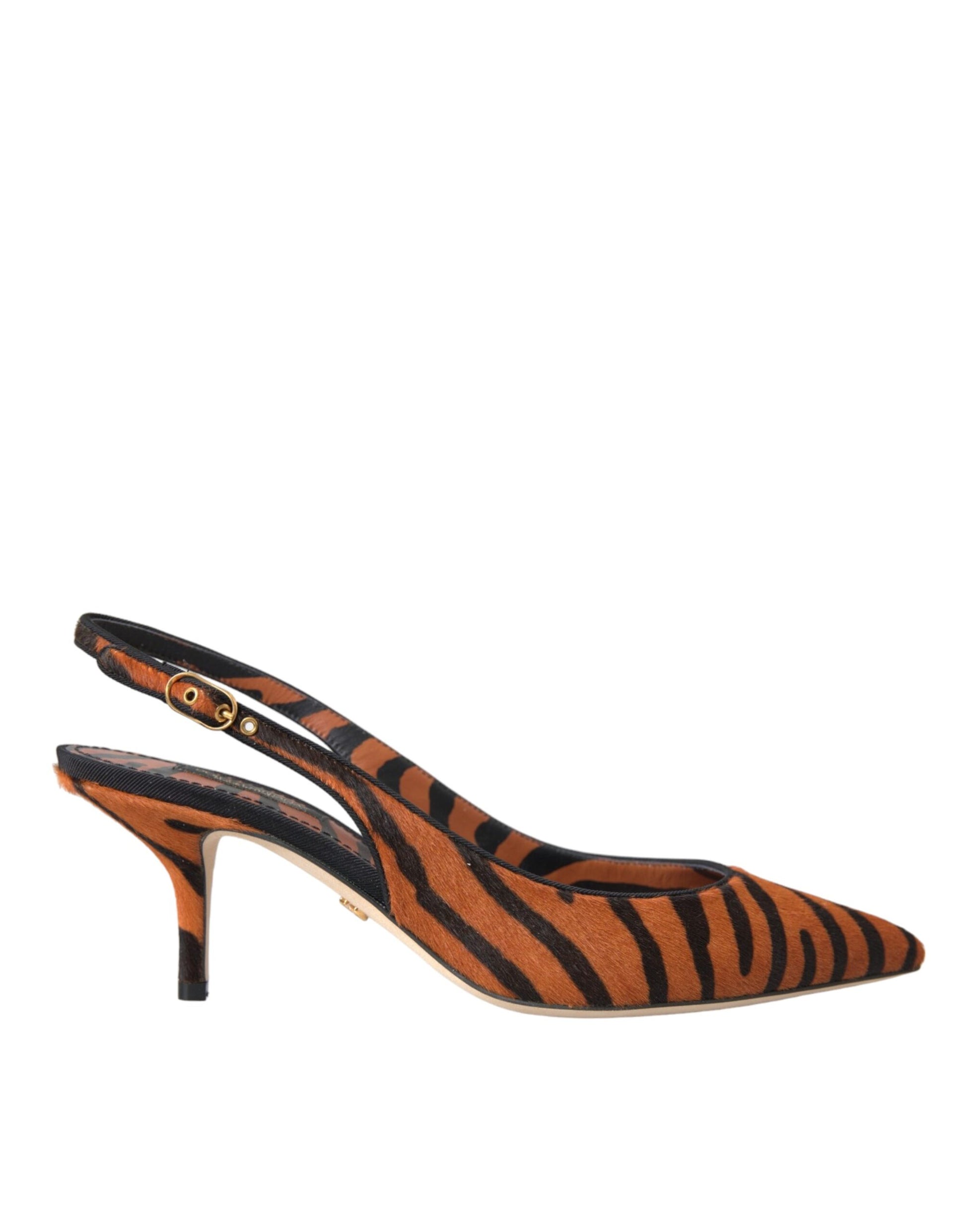 Dolce & Gabbana Black Orange Zebra Leather Slingbacks Shoes Curated Luxury Accessories by Orvyn