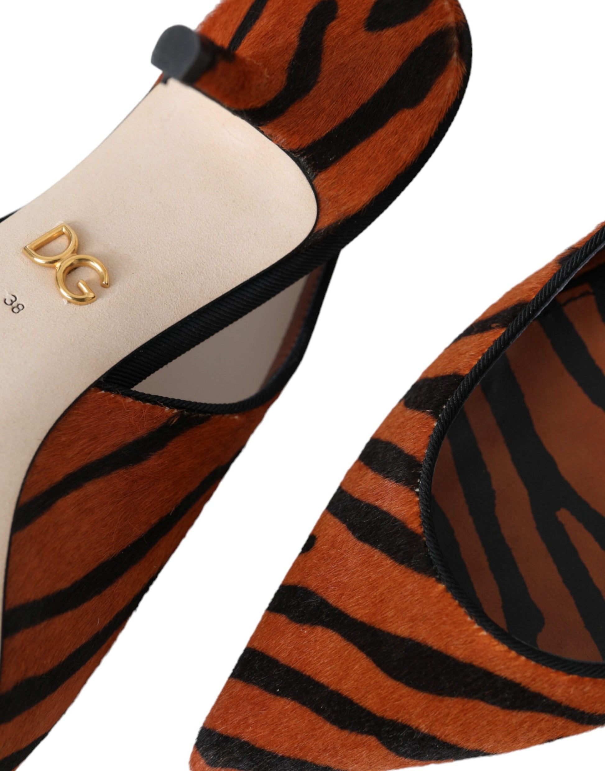 Dolce & Gabbana Black Orange Zebra Leather Slingbacks Shoes Curated Luxury Accessories by Orvyn