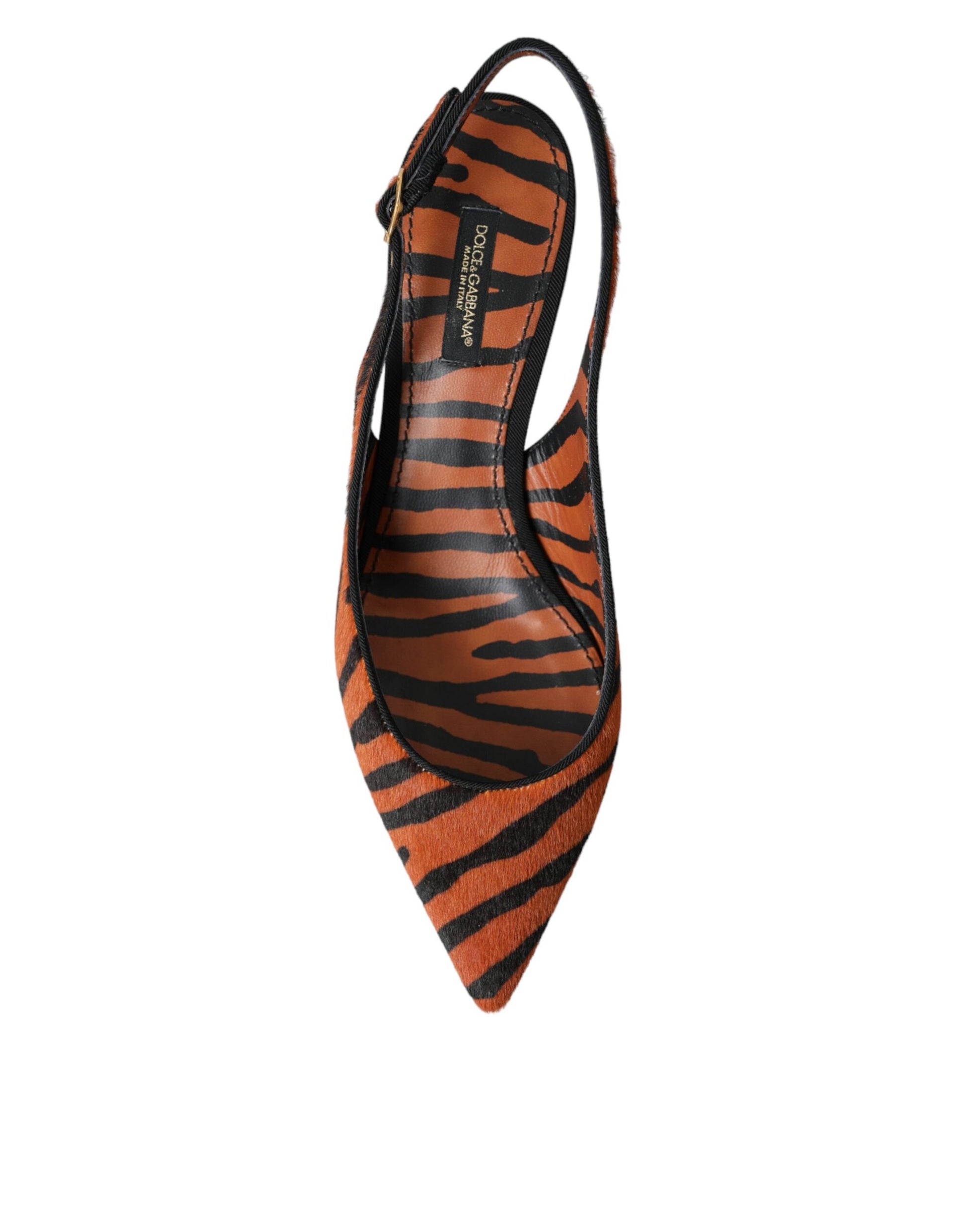 Dolce & Gabbana Black Orange Zebra Leather Slingbacks Shoes Curated Luxury Accessories by Orvyn