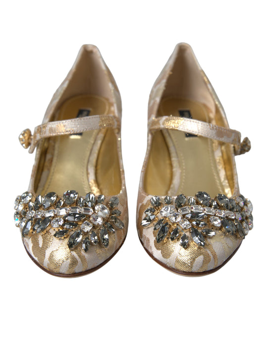 Dolce & Gabbana Gold Jacquard Crystal Mary Janes Pumps Shoes Curated Luxury Accessories by Orvyn