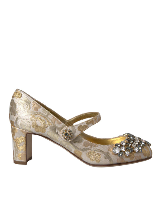 Dolce & Gabbana Gold Jacquard Crystal Mary Janes Pumps Shoes Curated Luxury Accessories by Orvyn
