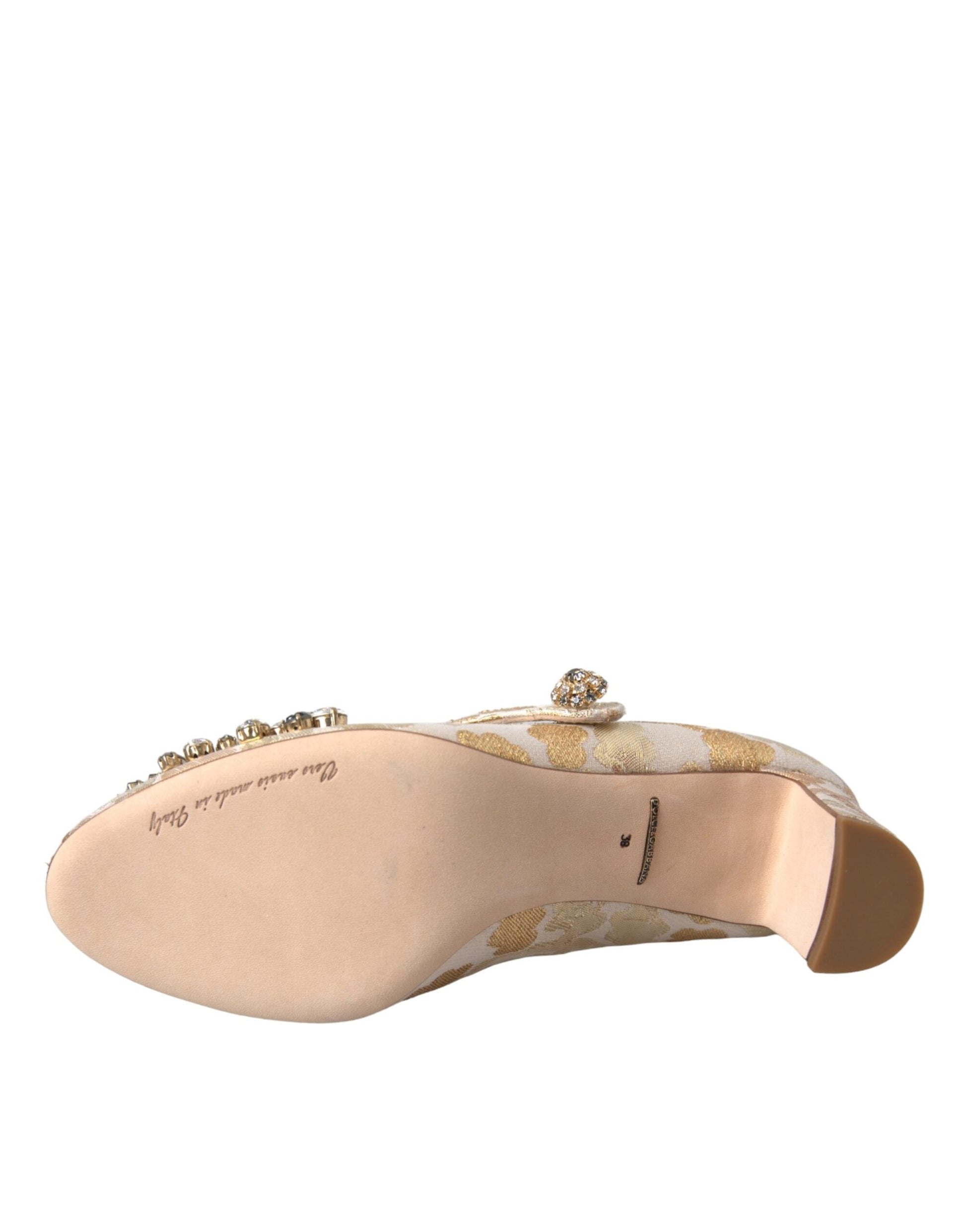 Dolce & Gabbana Gold Jacquard Crystal Mary Janes Pumps Shoes Curated Luxury Accessories by Orvyn
