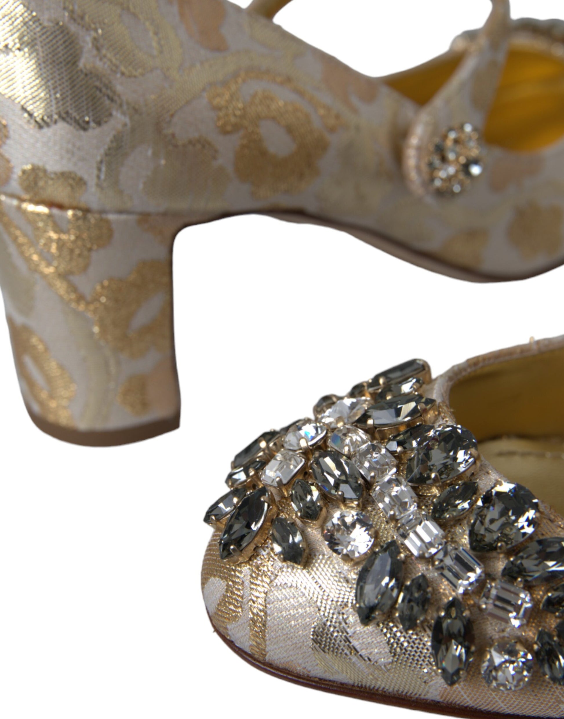 Dolce & Gabbana Gold Jacquard Crystal Mary Janes Pumps Shoes Curated Luxury Accessories by Orvyn