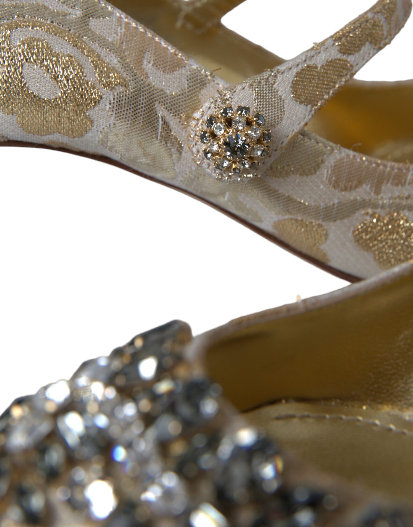 Dolce & Gabbana Gold Jacquard Crystal Mary Janes Pumps Shoes Curated Luxury Accessories by Orvyn