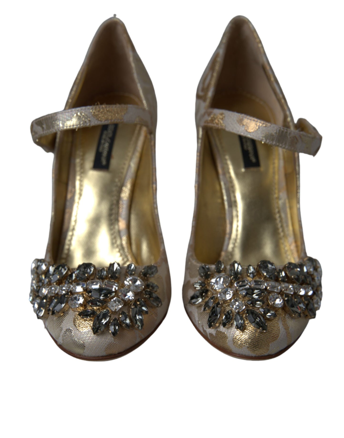 Dolce & Gabbana Gold Jacquard Crystal Mary Janes Pumps Shoes Curated Luxury Accessories by Orvyn