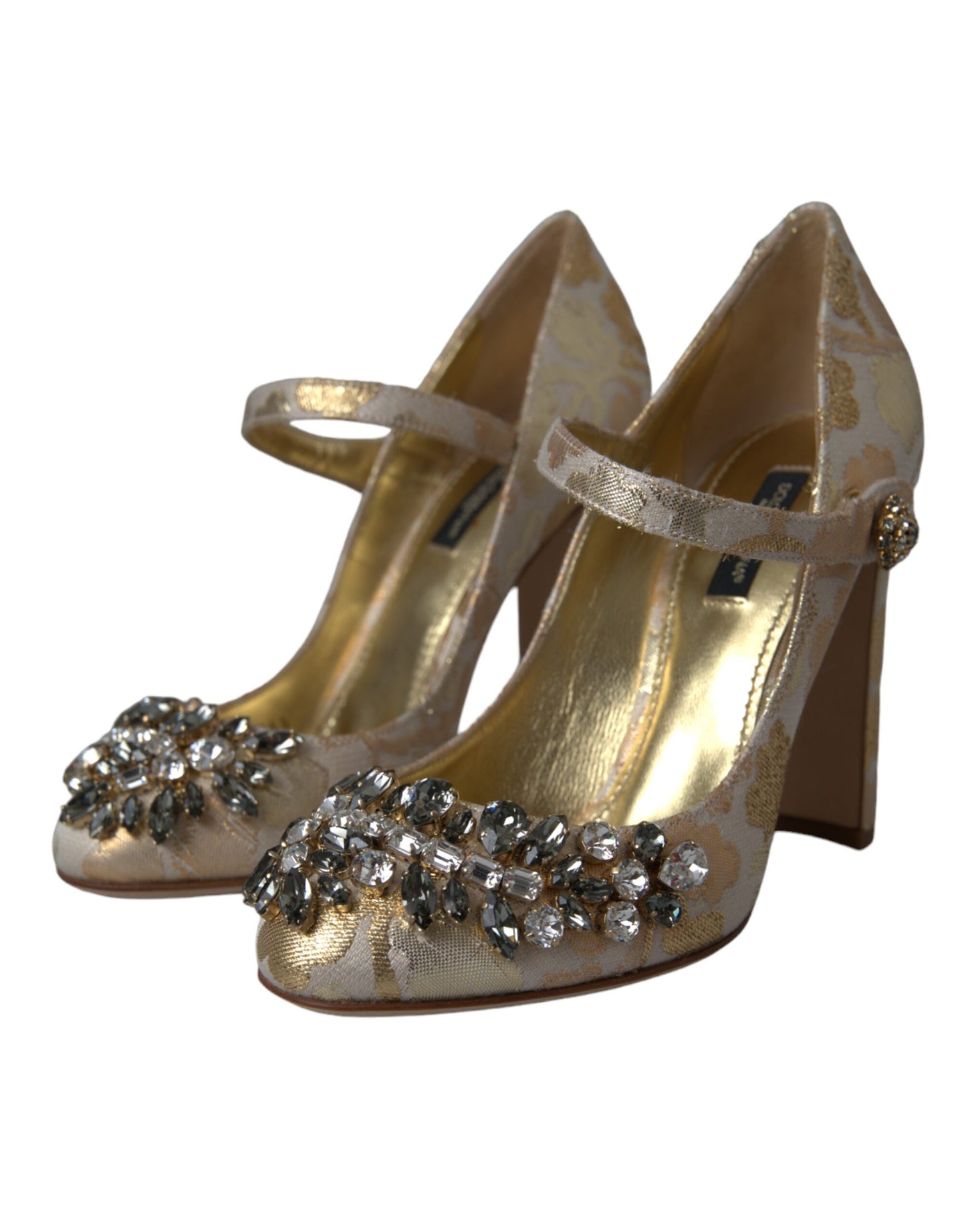 Dolce & Gabbana Gold Jacquard Crystal Mary Janes Pumps Shoes Curated Luxury Accessories by Orvyn