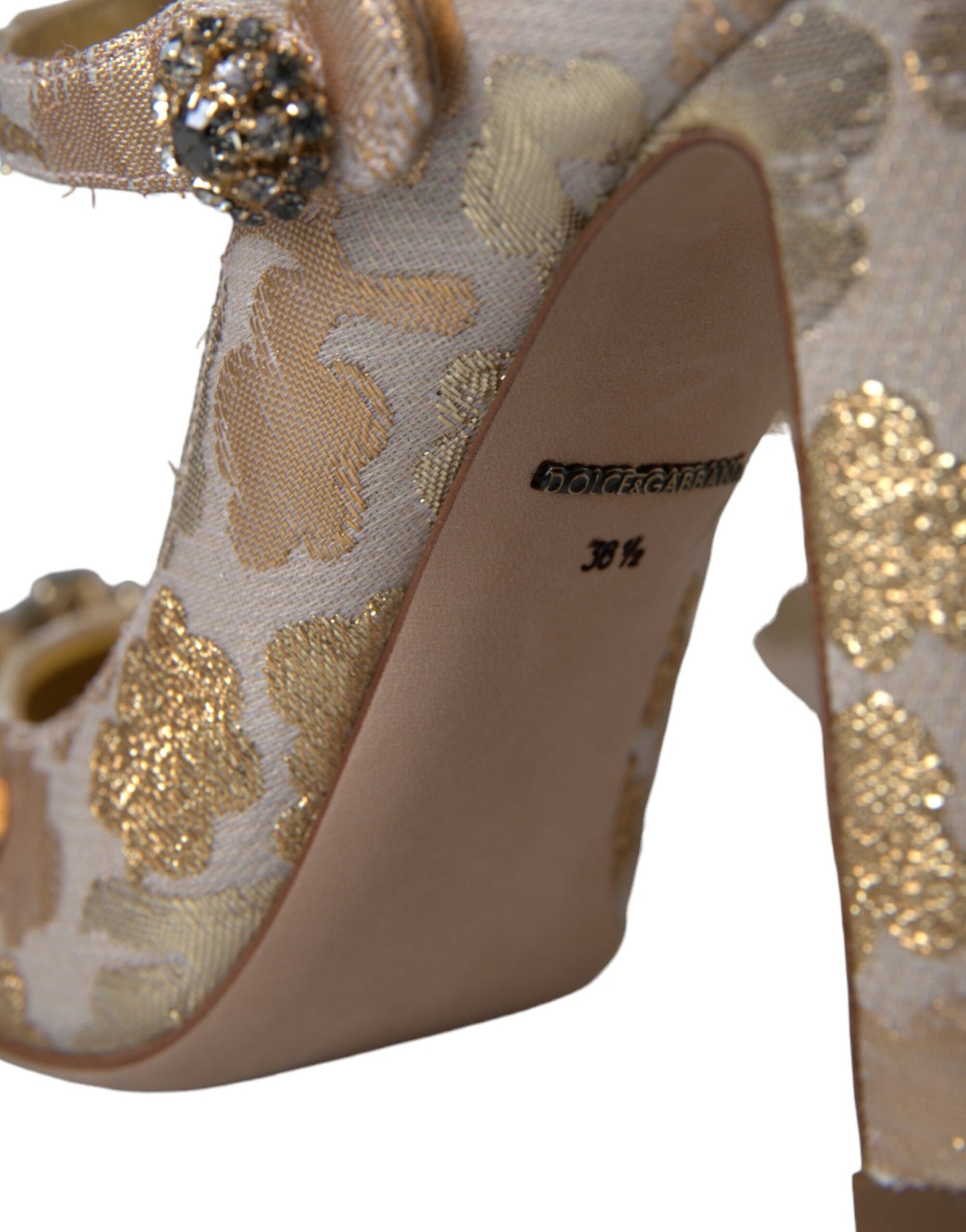 Dolce & Gabbana Gold Jacquard Crystal Mary Janes Pumps Shoes Curated Luxury Accessories by Orvyn