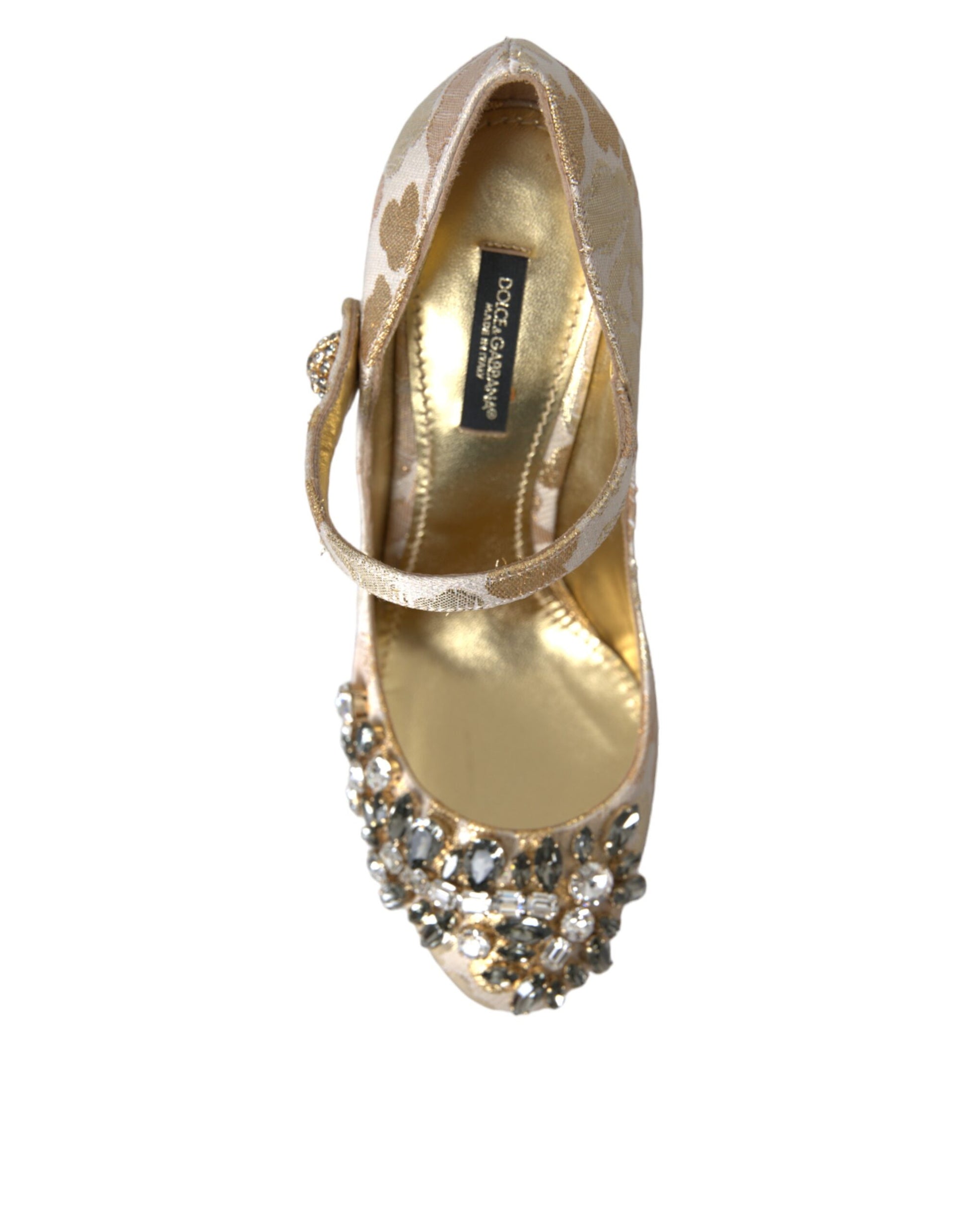 Dolce & Gabbana Gold Jacquard Crystal Mary Janes Pumps Shoes Curated Luxury Accessories by Orvyn