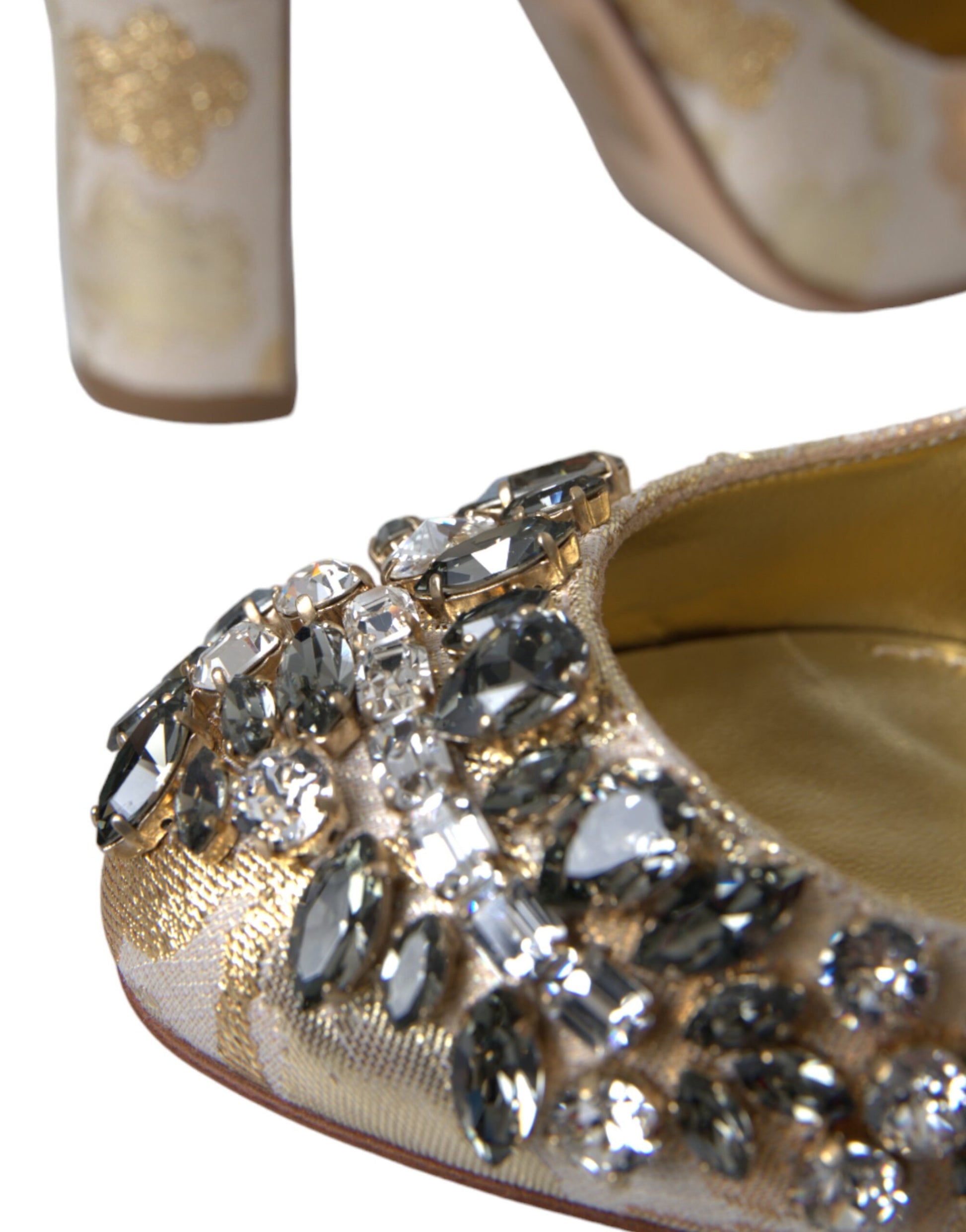 Dolce & Gabbana Gold Jacquard Crystal Mary Janes Pumps Shoes Curated Luxury Accessories by Orvyn