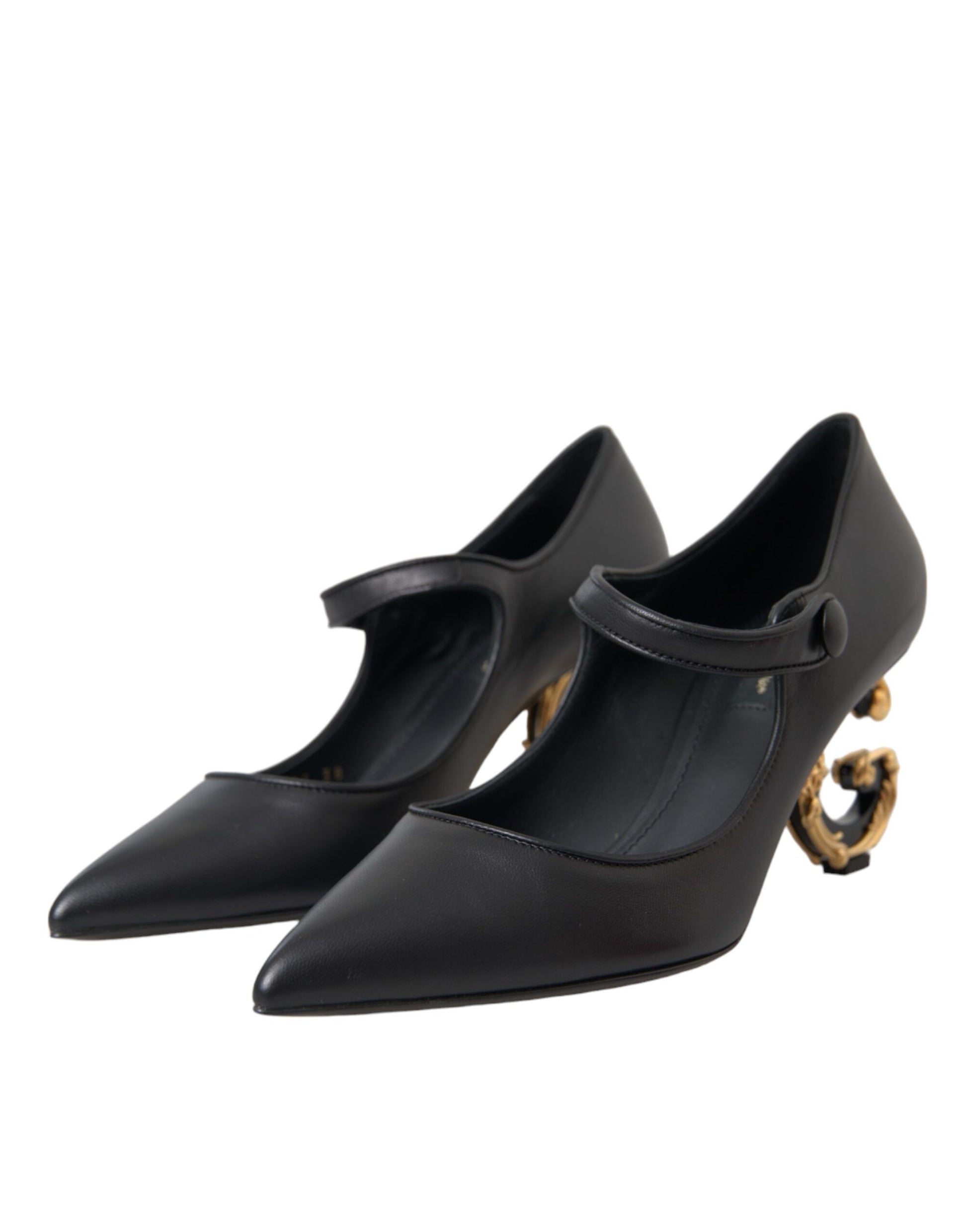 Dolce & Gabbana Black Leather Logo Heels Mary Janes Pumps Shoes Curated Luxury Accessories by Orvyn