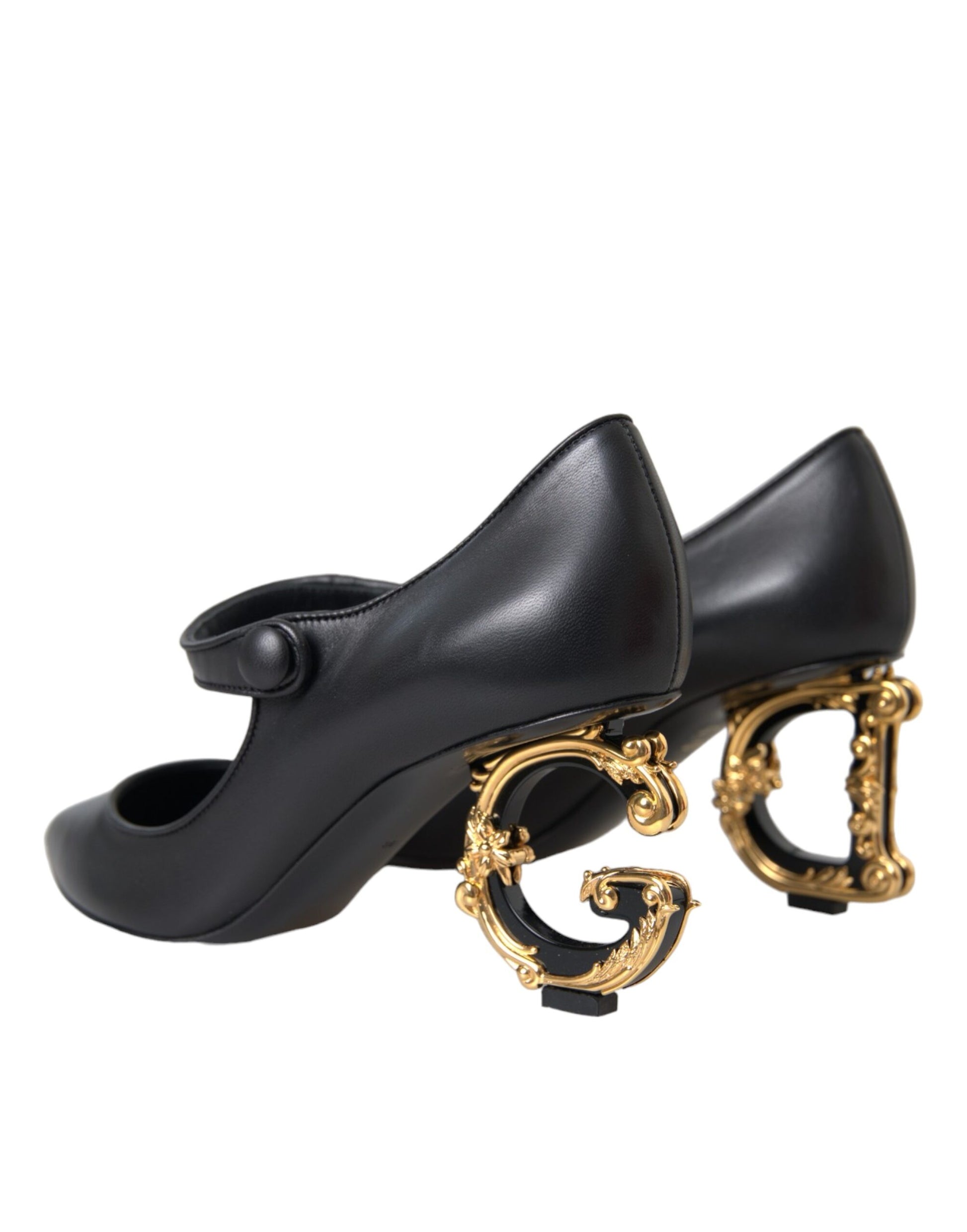 Dolce & Gabbana Black Leather Logo Heels Mary Janes Pumps Shoes Curated Luxury Accessories by Orvyn