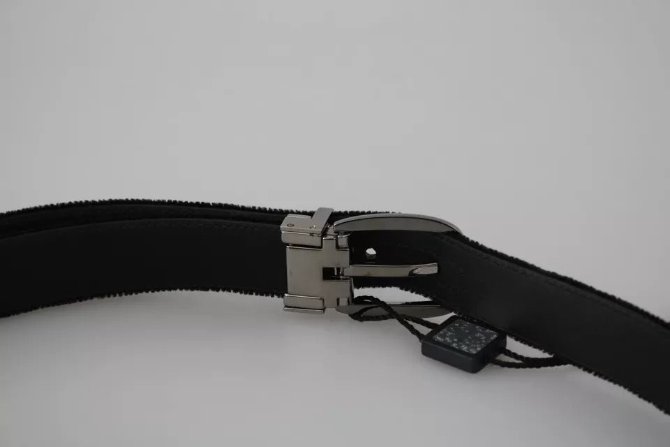 Dolce & Gabbana Black Velvet Silver Tone Metal Buckle Men Belt schwarz