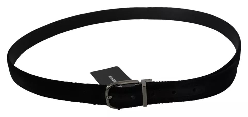 Dolce & Gabbana Black Velvet Silver Tone Metal Buckle Men Belt schwarz