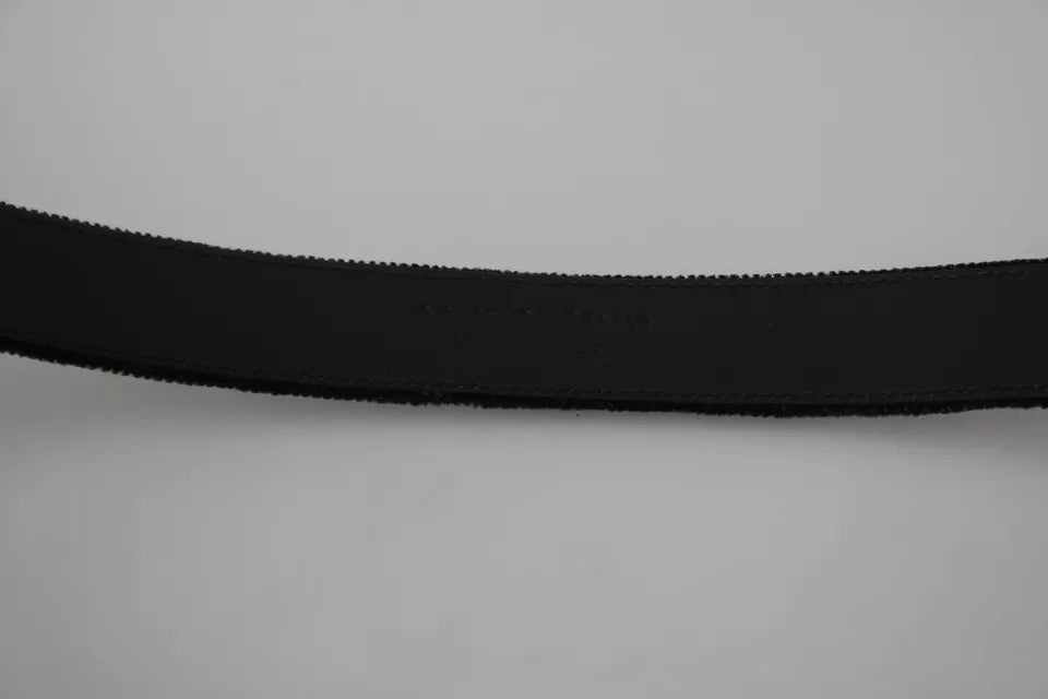 Dolce & Gabbana Black Velvet Silver Tone Metal Buckle Men Belt schwarz