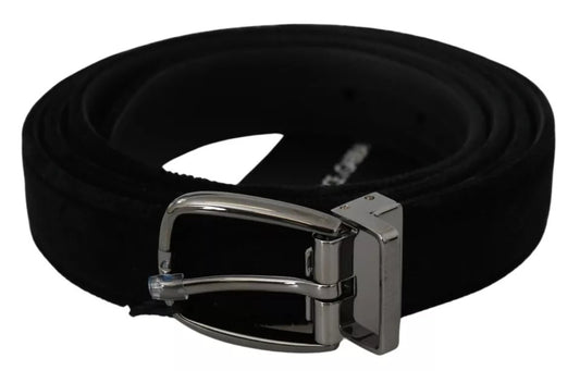 Dolce & Gabbana Black Velvet Silver Tone Metal Buckle Men Belt schwarz