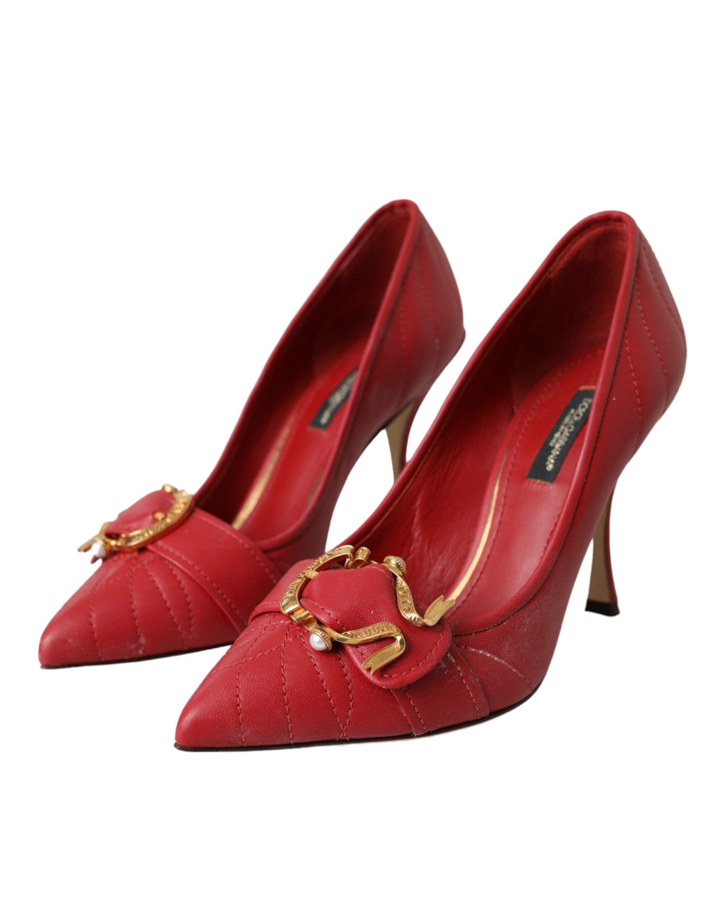 Dolce & Gabbana Red Devotion Leather Heels Pumps Shoes Curated Luxury Accessories by Orvyn