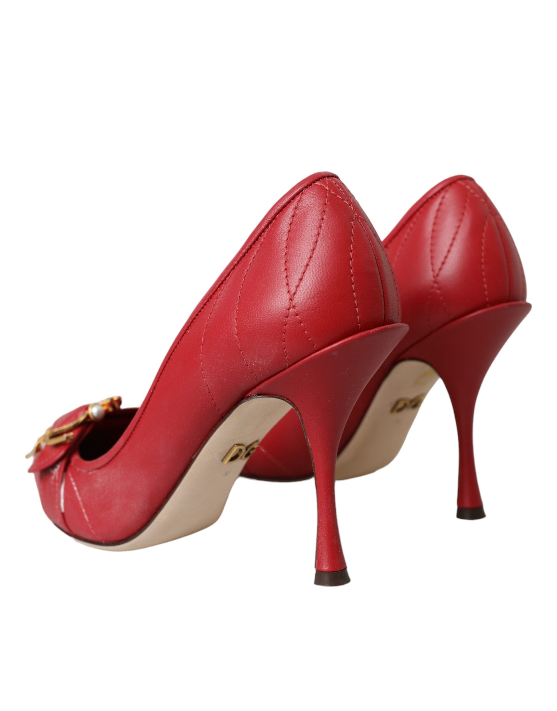 Dolce & Gabbana Red Devotion Leather Heels Pumps Shoes Curated Luxury Accessories by Orvyn