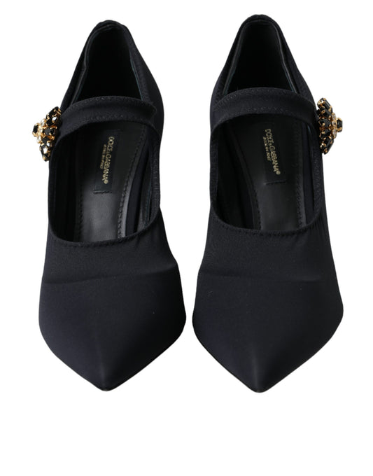 Dolce & Gabbana Black Mary Jane Jersey Crystal Pumps Shoes Curated Luxury Accessories by Orvyn