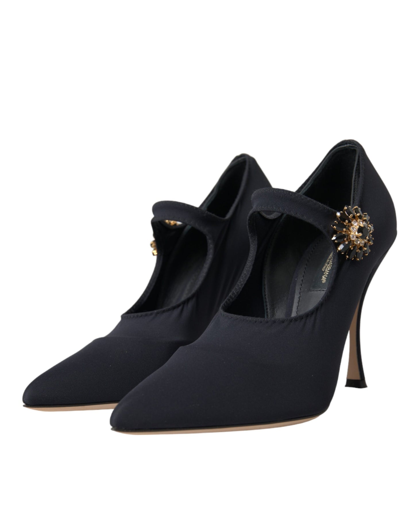 Dolce & Gabbana Black Mary Jane Jersey Crystal Pumps Shoes Curated Luxury Accessories by Orvyn