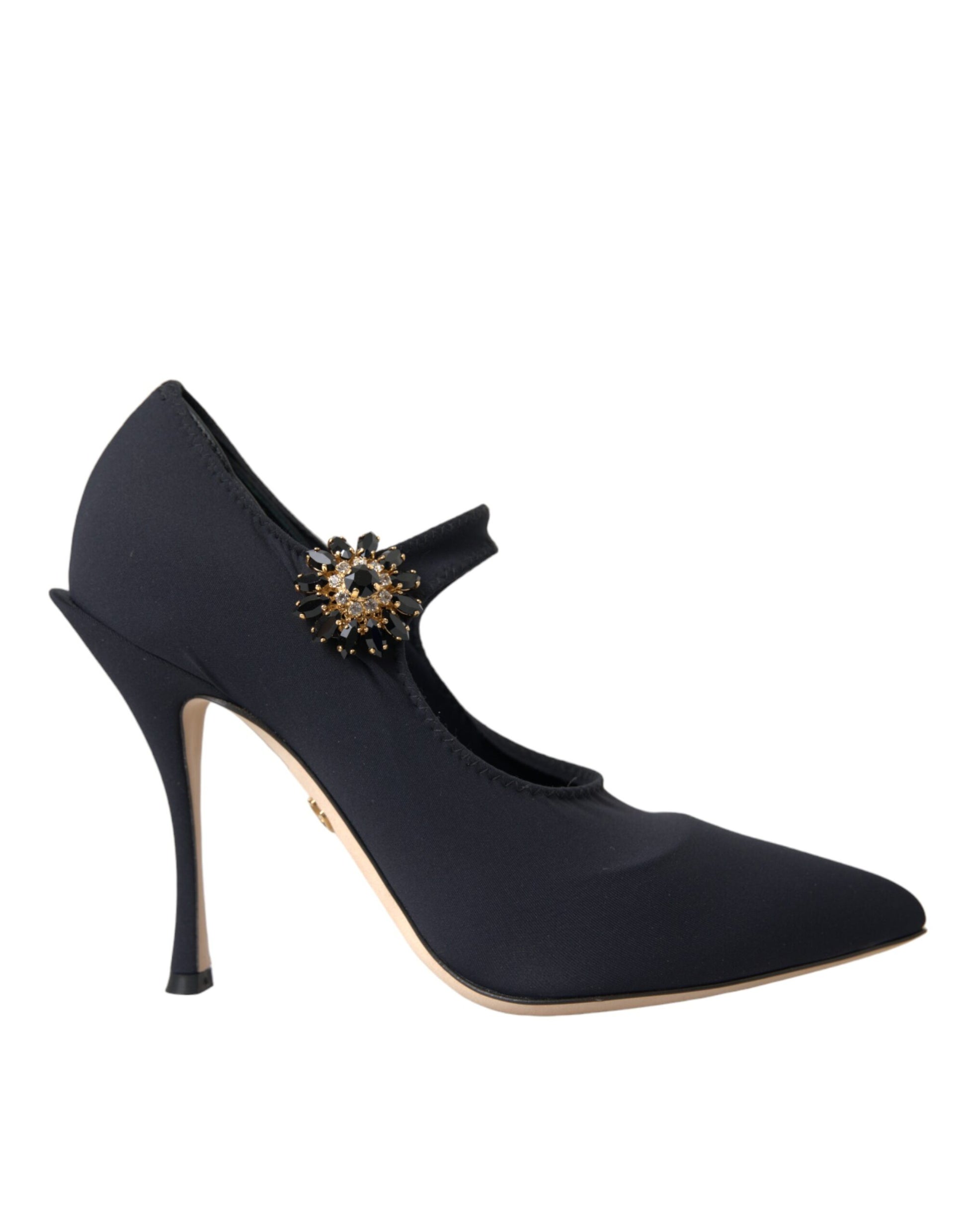 Dolce & Gabbana Black Mary Jane Jersey Crystal Pumps Shoes Curated Luxury Accessories by Orvyn