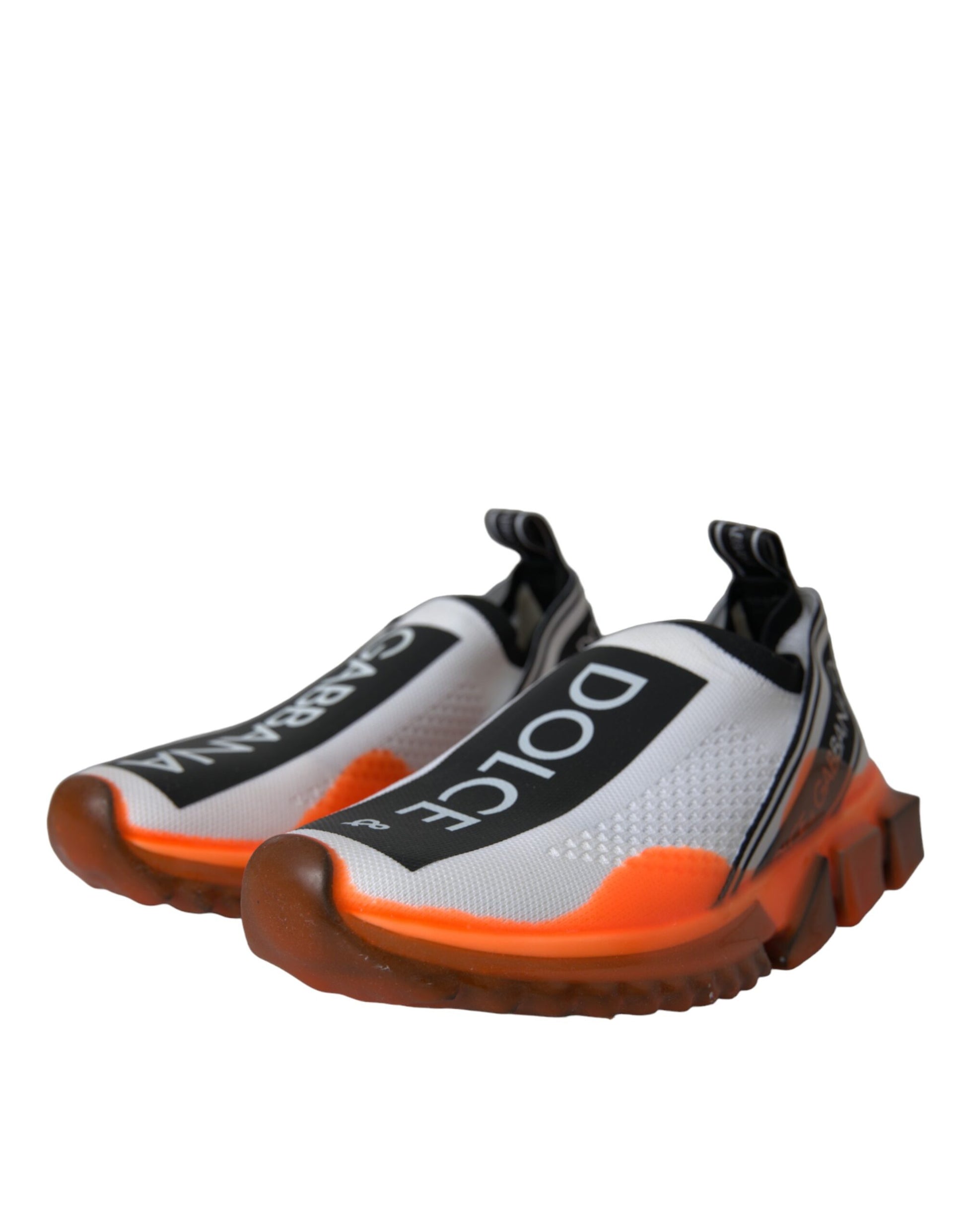 Dolce & Gabbana Black White Orange Slip On Sorrento Sneakers Shoes Curated Luxury Accessories by Orvyn