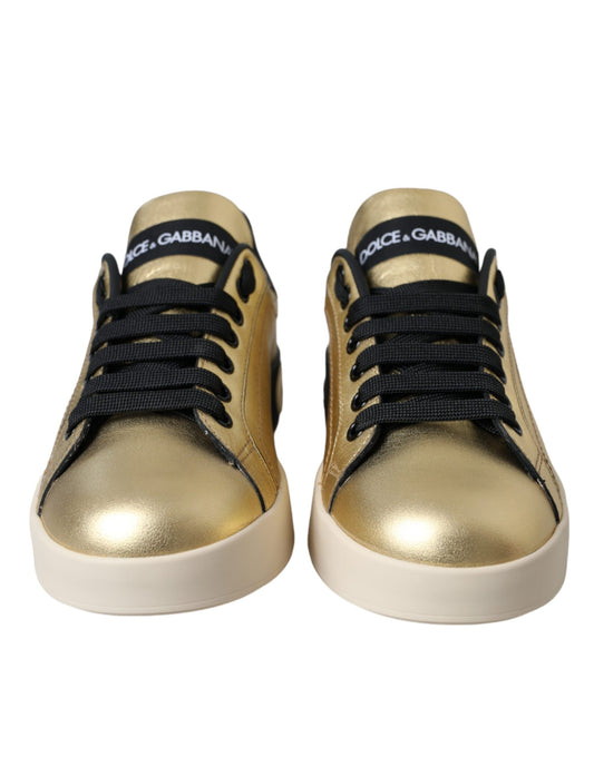 Dolce & Gabbana Gold Portofino Calf Leather Sneakers Women Shoes Curated Luxury Accessories by Orvyn