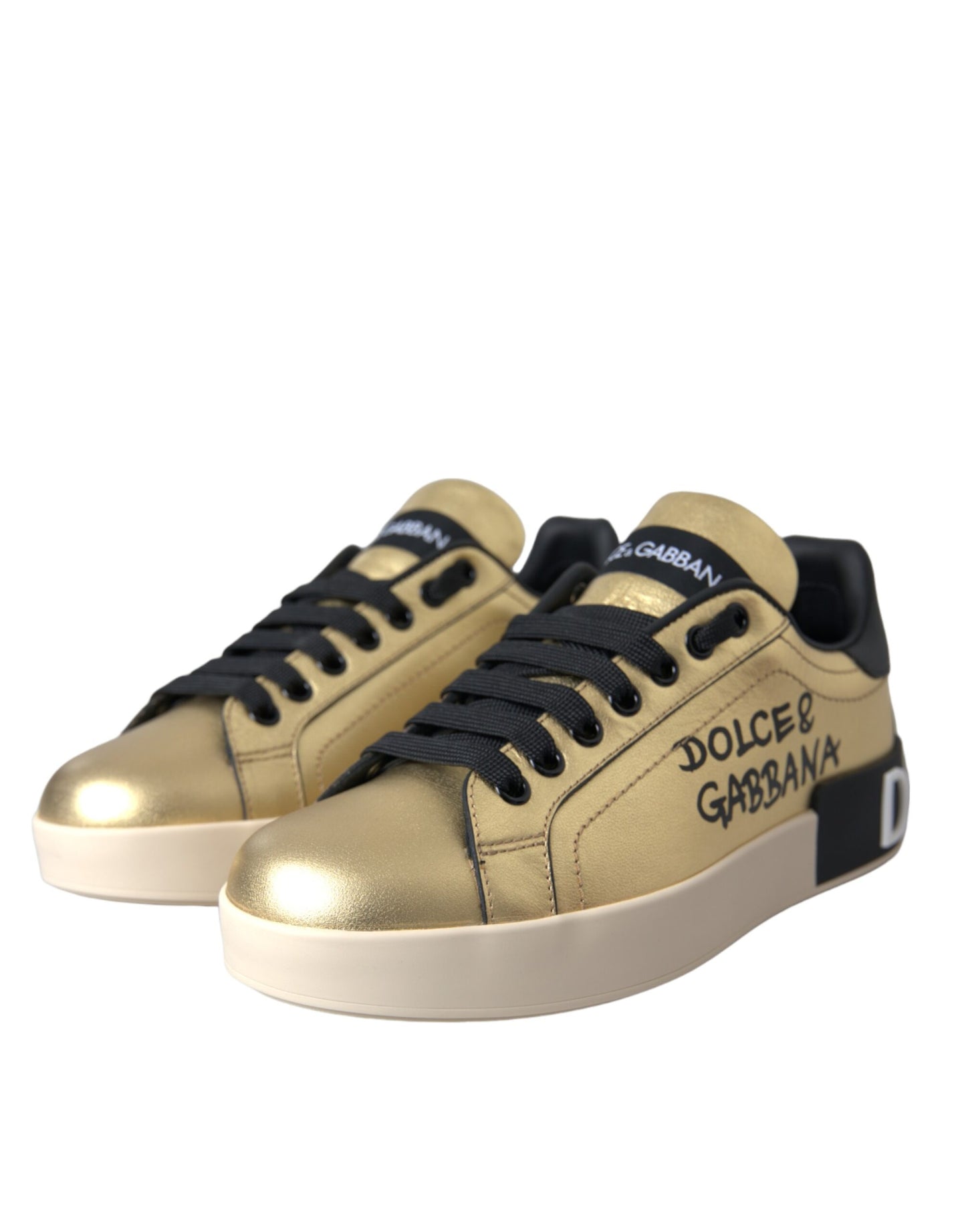 Dolce & Gabbana Gold Portofino Calf Leather Sneakers Women Shoes Curated Luxury Accessories by Orvyn