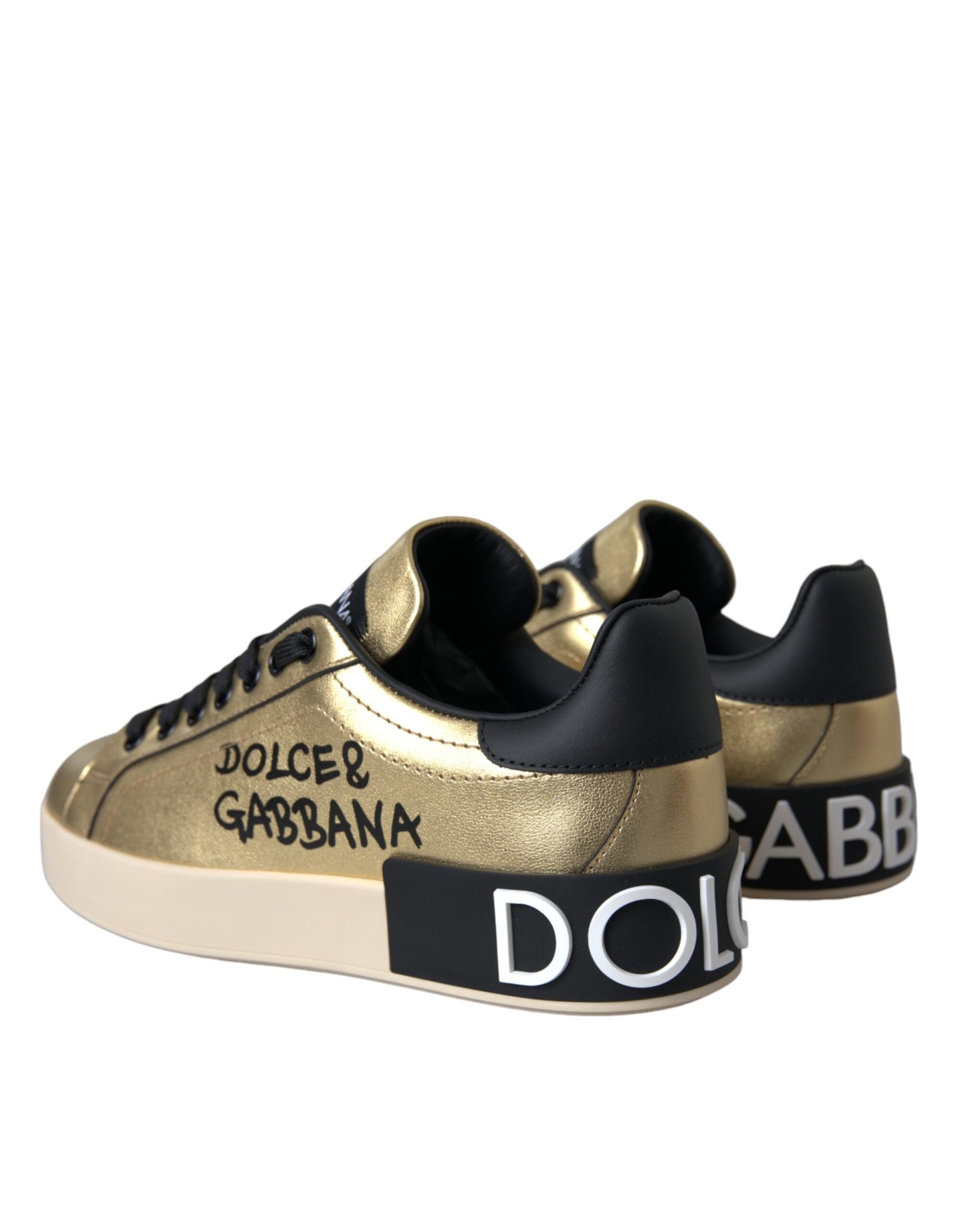 Dolce & Gabbana Gold Portofino Calf Leather Sneakers Women Shoes Curated Luxury Accessories by Orvyn
