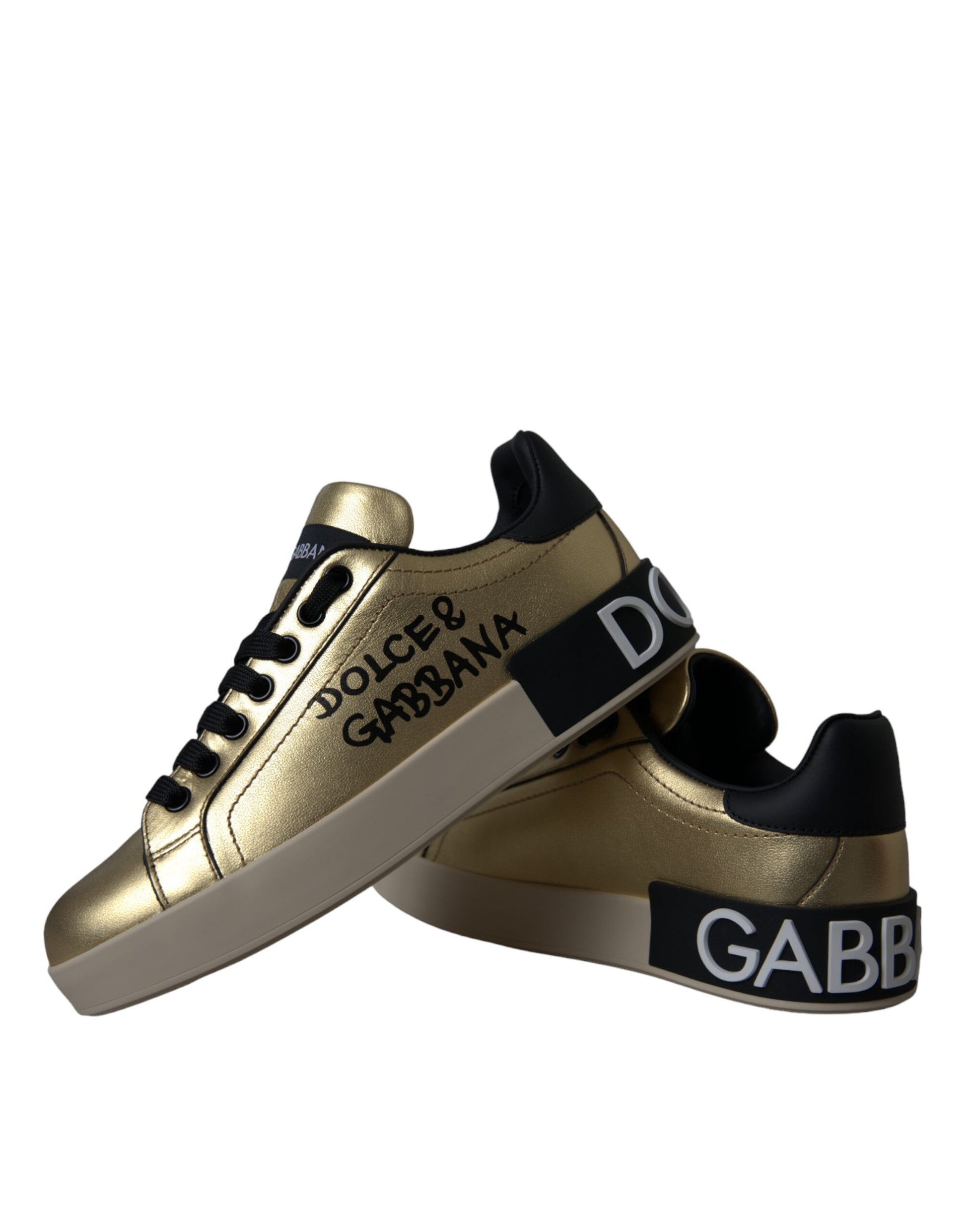 Dolce & Gabbana Gold Portofino Calf Leather Sneakers Women Shoes Curated Luxury Accessories by Orvyn