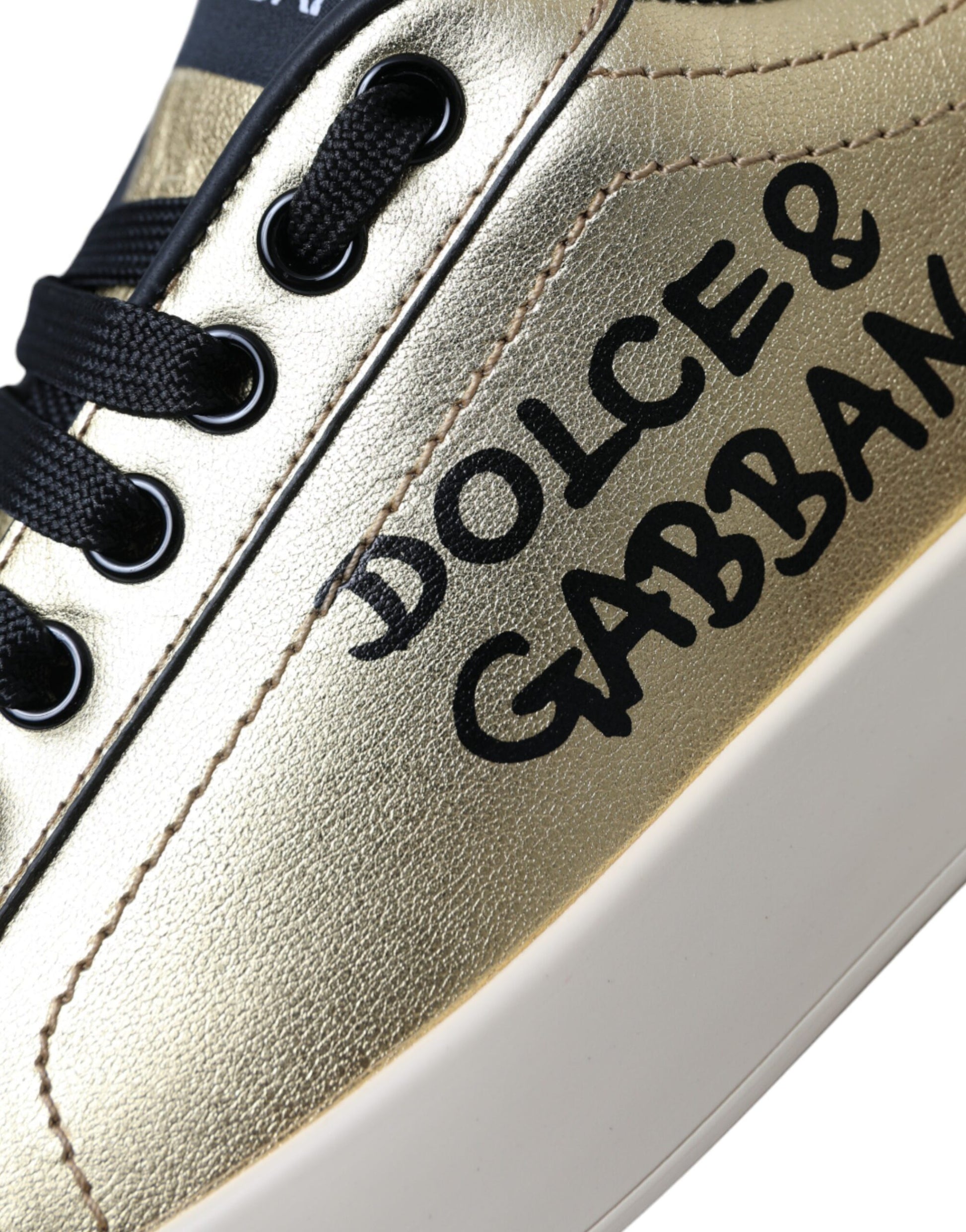 Dolce & Gabbana Gold Portofino Calf Leather Sneakers Women Shoes Curated Luxury Accessories by Orvyn