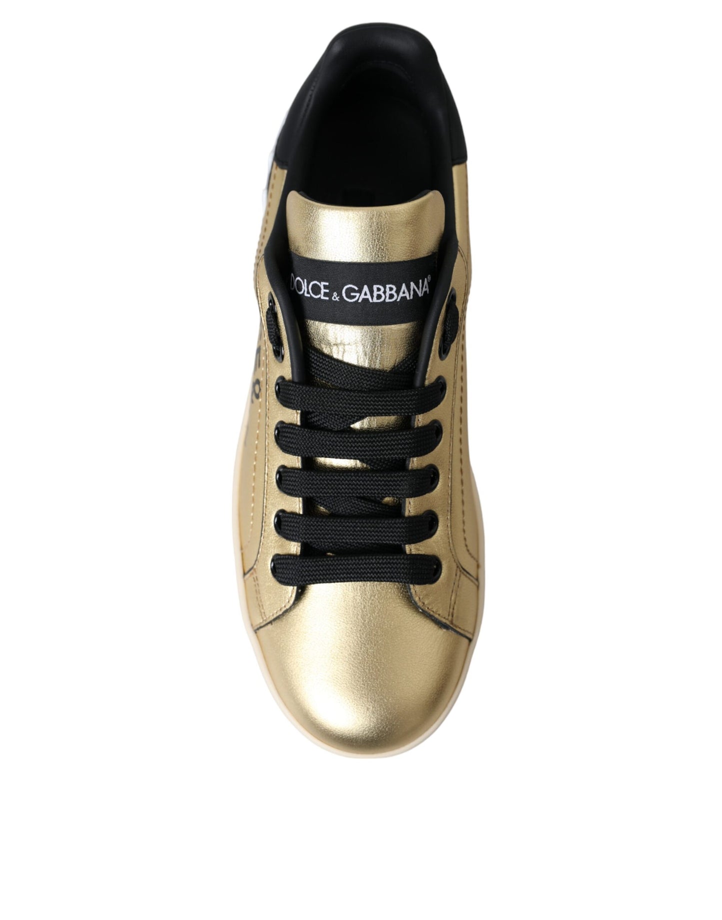 Dolce & Gabbana Gold Portofino Calf Leather Sneakers Women Shoes Curated Luxury Accessories by Orvyn