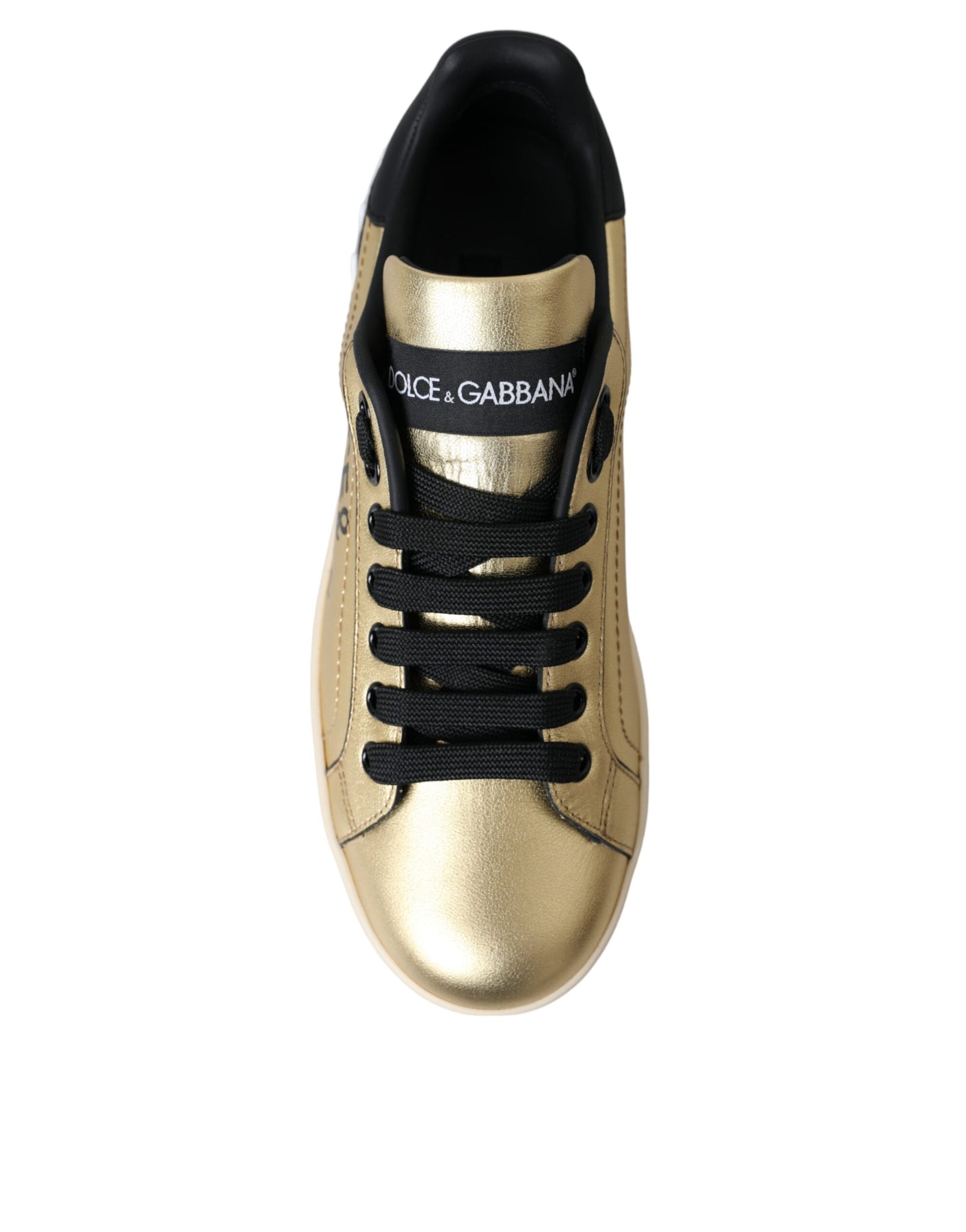 Dolce & Gabbana Gold Portofino Calf Leather Sneakers Women Shoes Curated Luxury Accessories by Orvyn