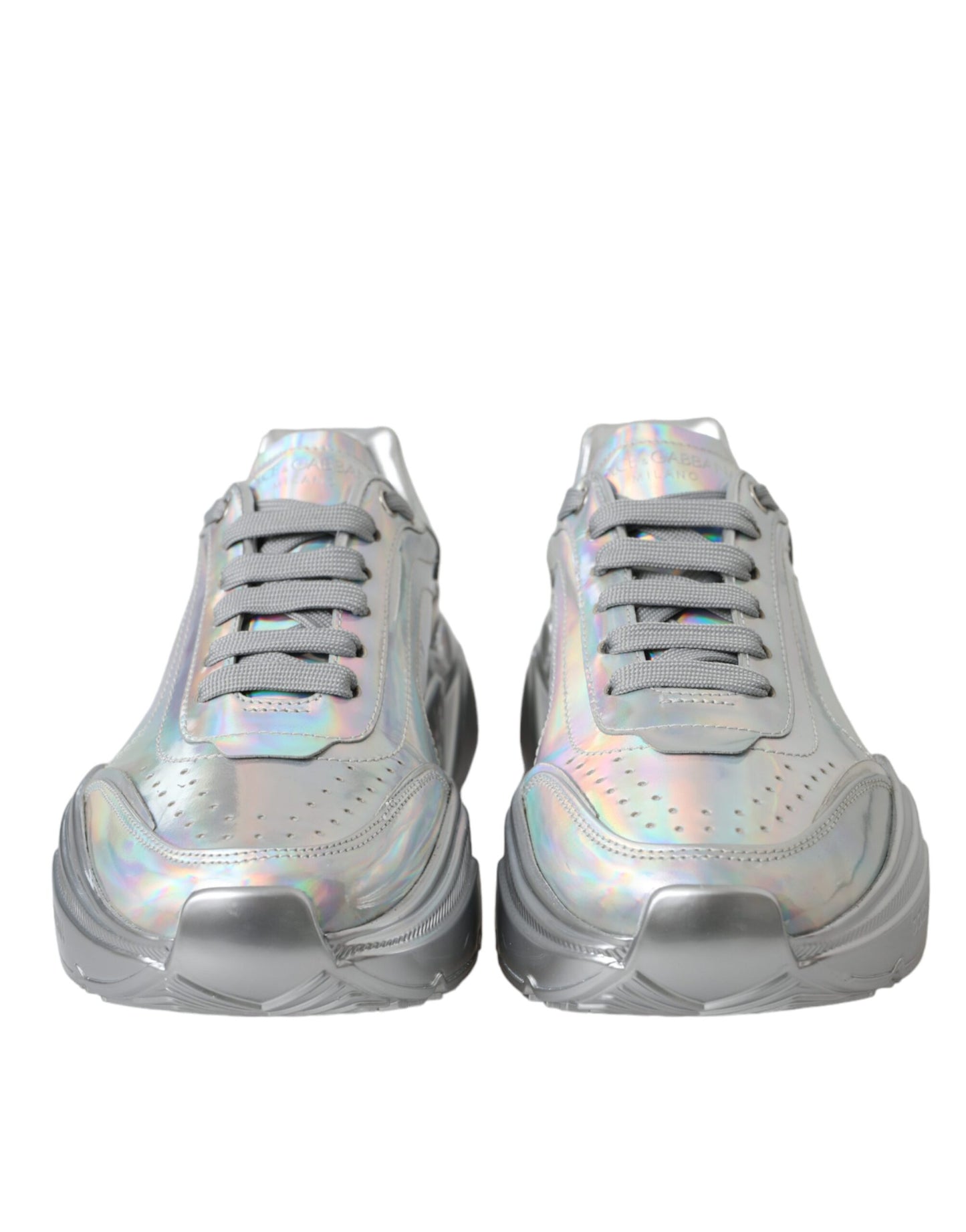 Dolce & Gabbana Silver Iridescent DAYMASTER Leather Sneakers Shoes Curated Luxury Accessories by Orvyn