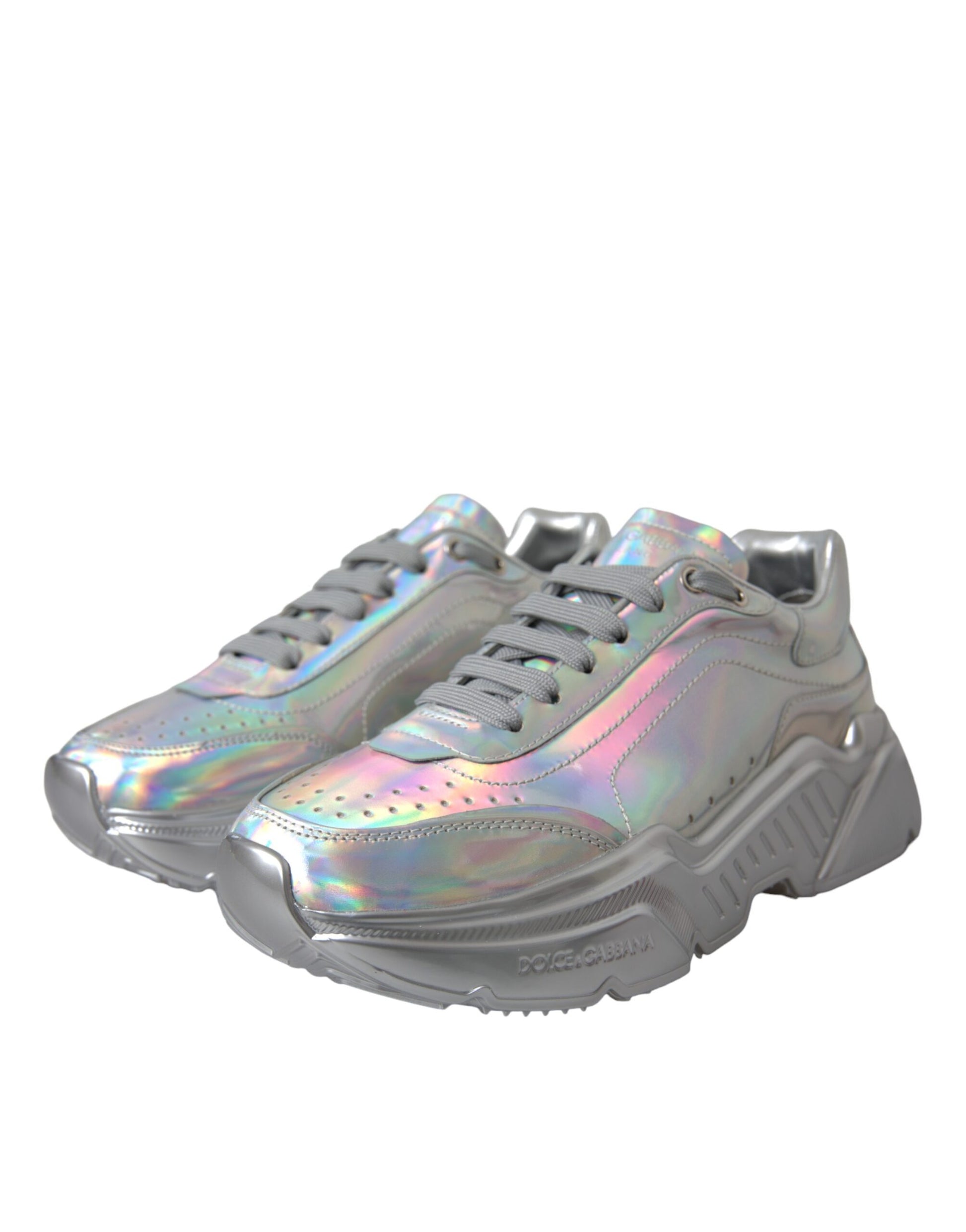 Dolce & Gabbana Silver Iridescent DAYMASTER Leather Sneakers Shoes Curated Luxury Accessories by Orvyn