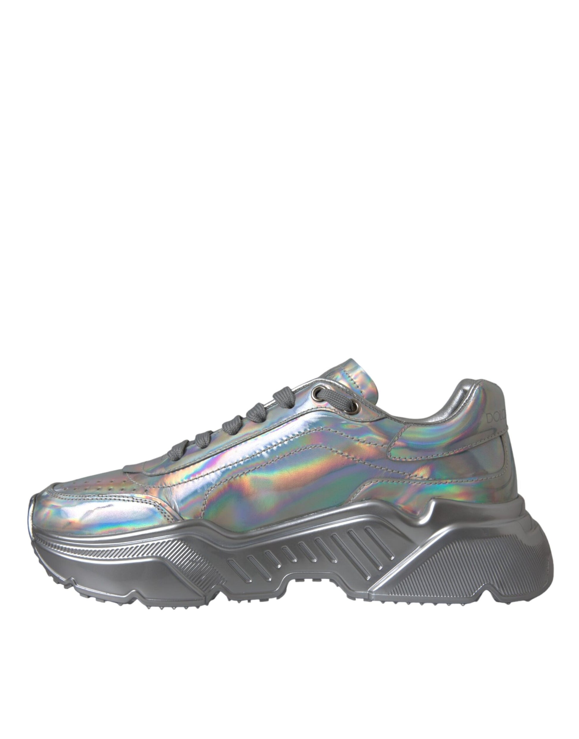 Dolce & Gabbana Silver Iridescent DAYMASTER Leather Sneakers Shoes Curated Luxury Accessories by Orvyn
