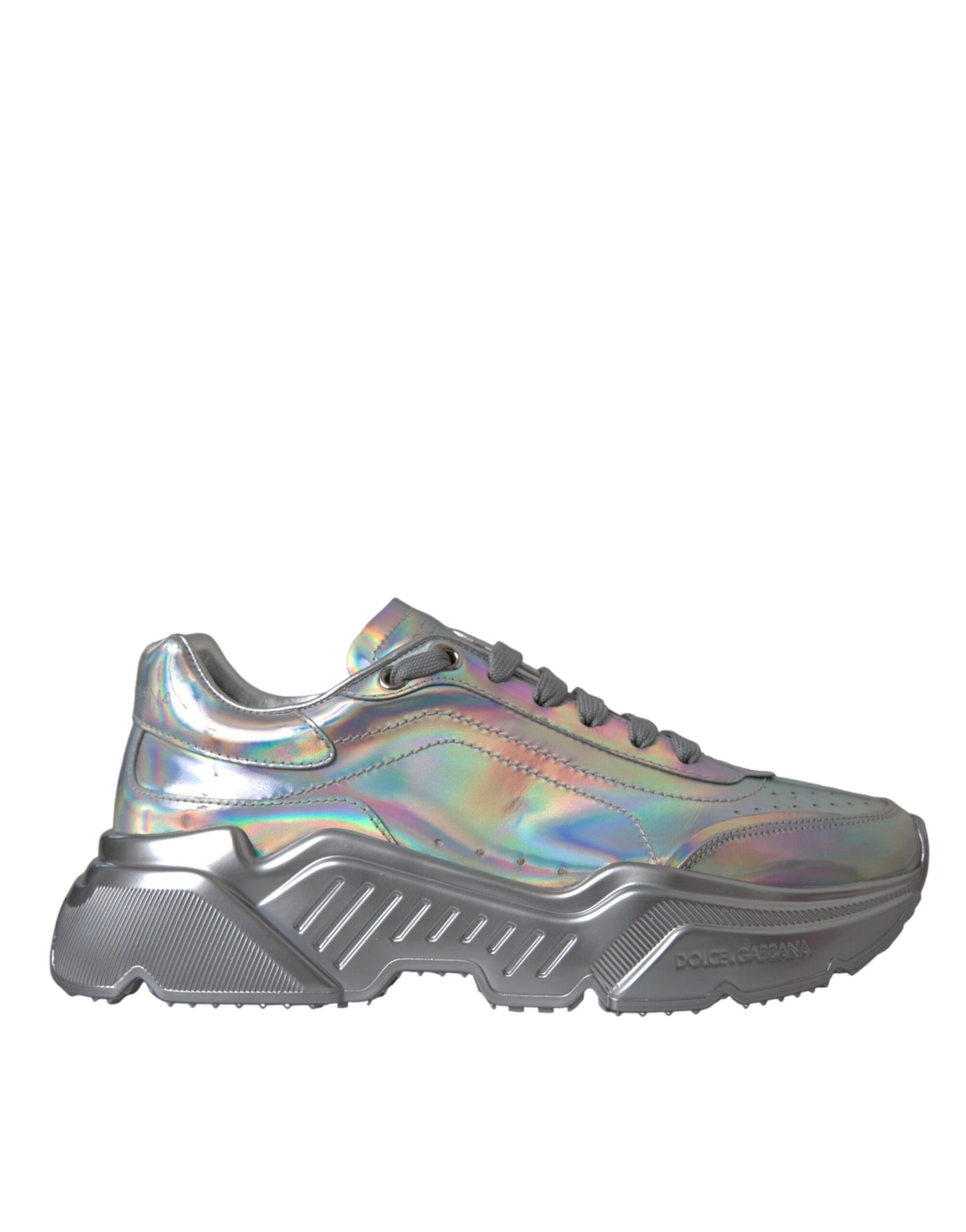 Dolce & Gabbana Silver Iridescent DAYMASTER Leather Sneakers Shoes Curated Luxury Accessories by Orvyn