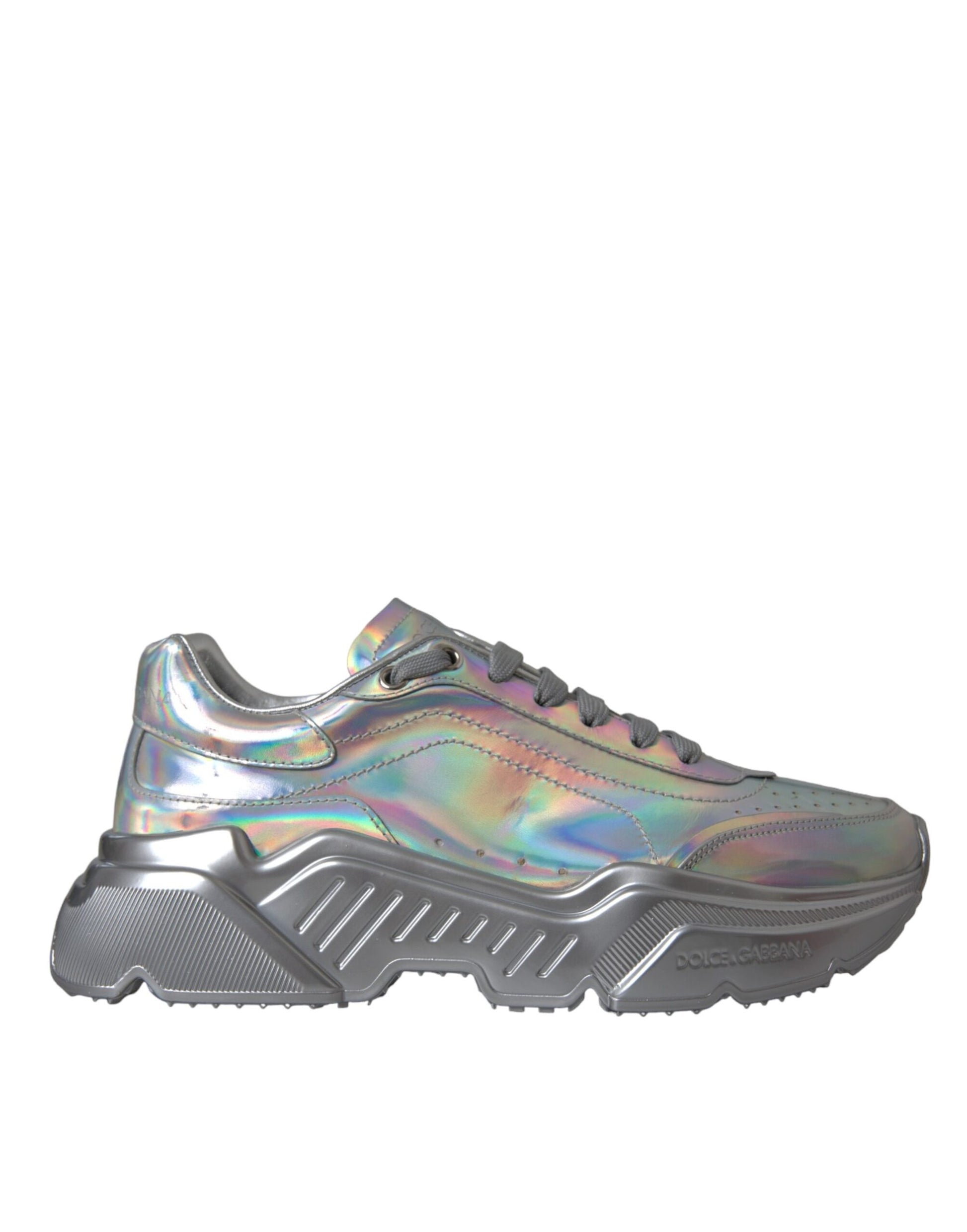 Dolce & Gabbana Silver Iridescent DAYMASTER Leather Sneakers Shoes Curated Luxury Accessories by Orvyn