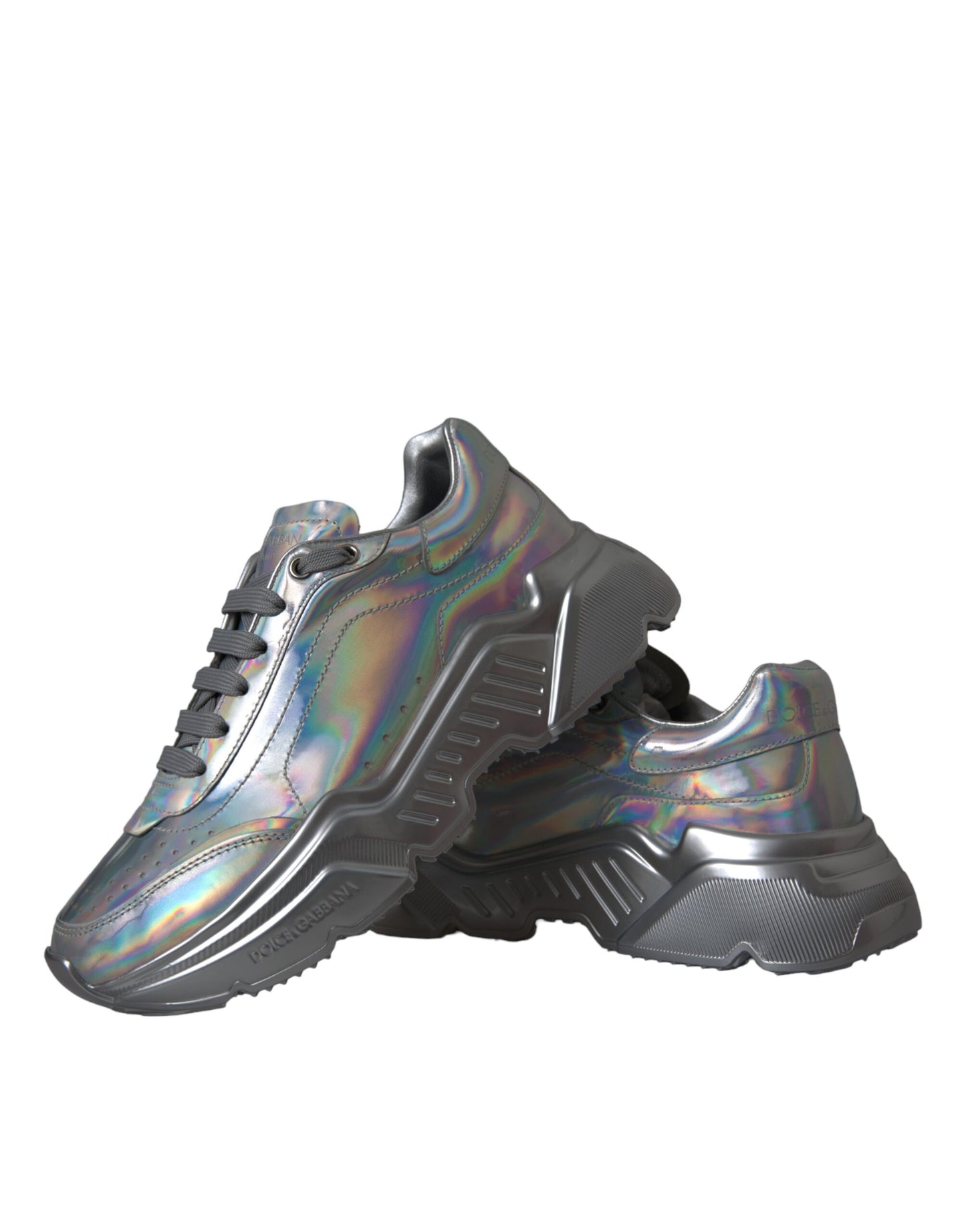 Dolce & Gabbana Silver Iridescent DAYMASTER Leather Sneakers Shoes Curated Luxury Accessories by Orvyn