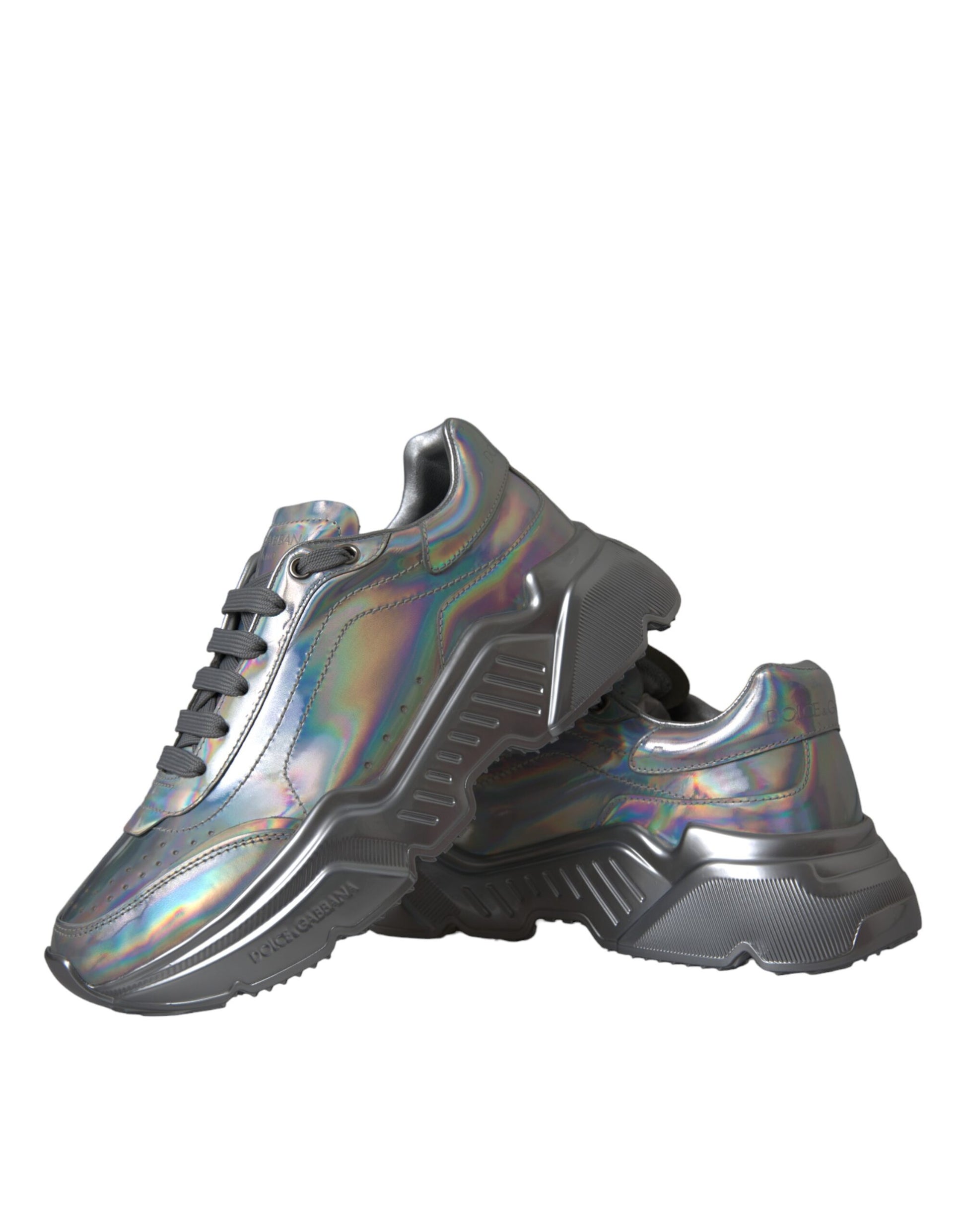 Dolce & Gabbana Silver Iridescent DAYMASTER Leather Sneakers Shoes Curated Luxury Accessories by Orvyn