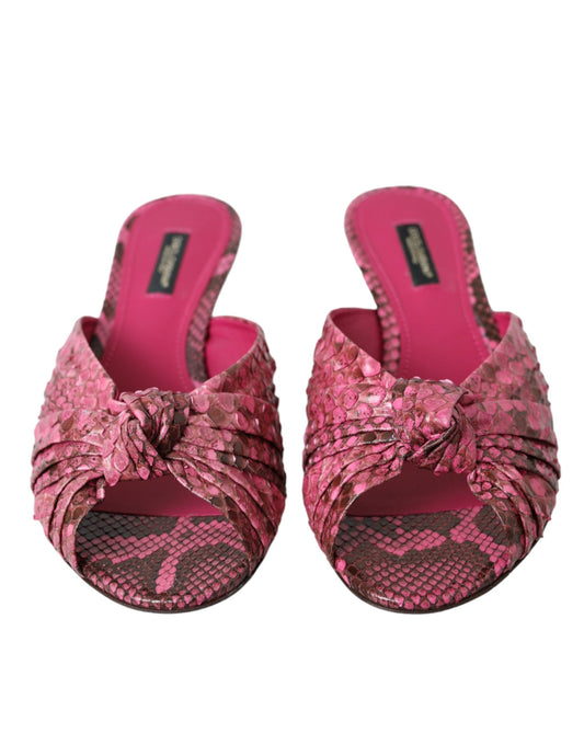 Dolce & Gabbana Pink Exotic Leather Kitten Heels Slides Shoes Curated Luxury Accessories by Orvyn
