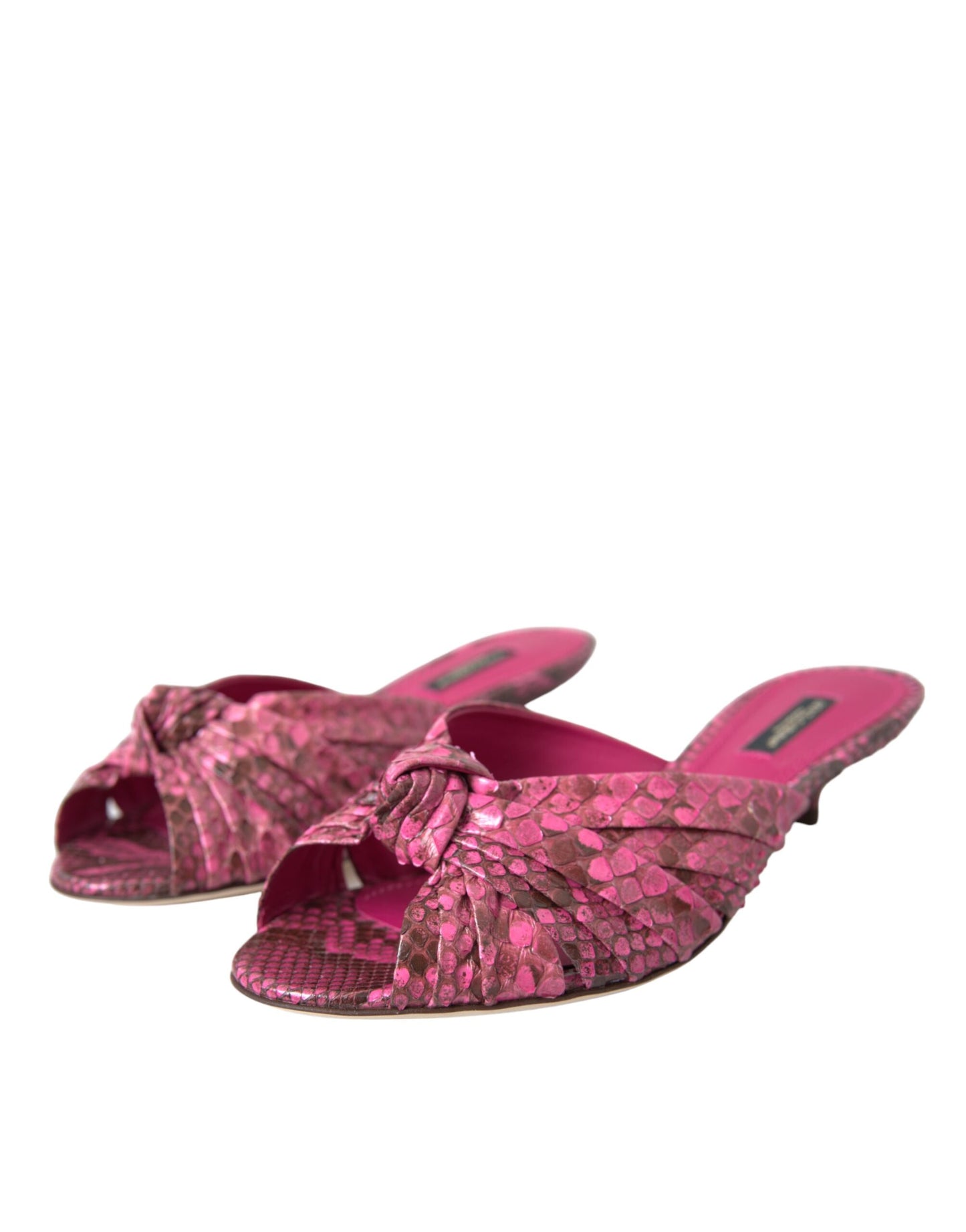 Dolce & Gabbana Pink Exotic Leather Kitten Heels Slides Shoes Curated Luxury Accessories by Orvyn