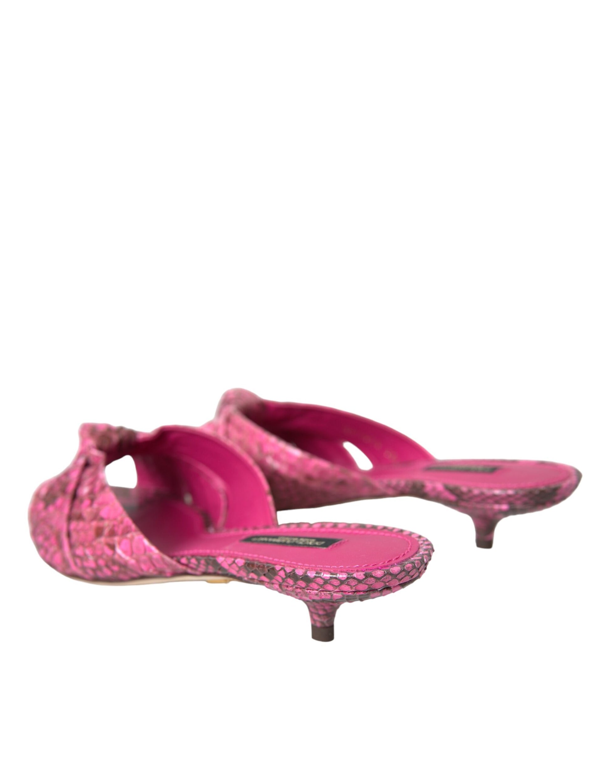 Dolce & Gabbana Pink Exotic Leather Kitten Heels Slides Shoes Curated Luxury Accessories by Orvyn