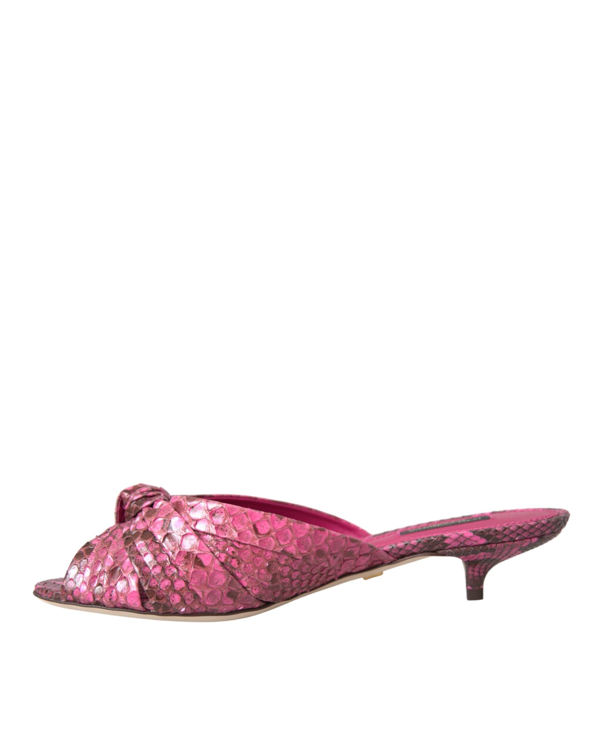 Dolce & Gabbana Pink Exotic Leather Kitten Heels Slides Shoes Curated Luxury Accessories by Orvyn