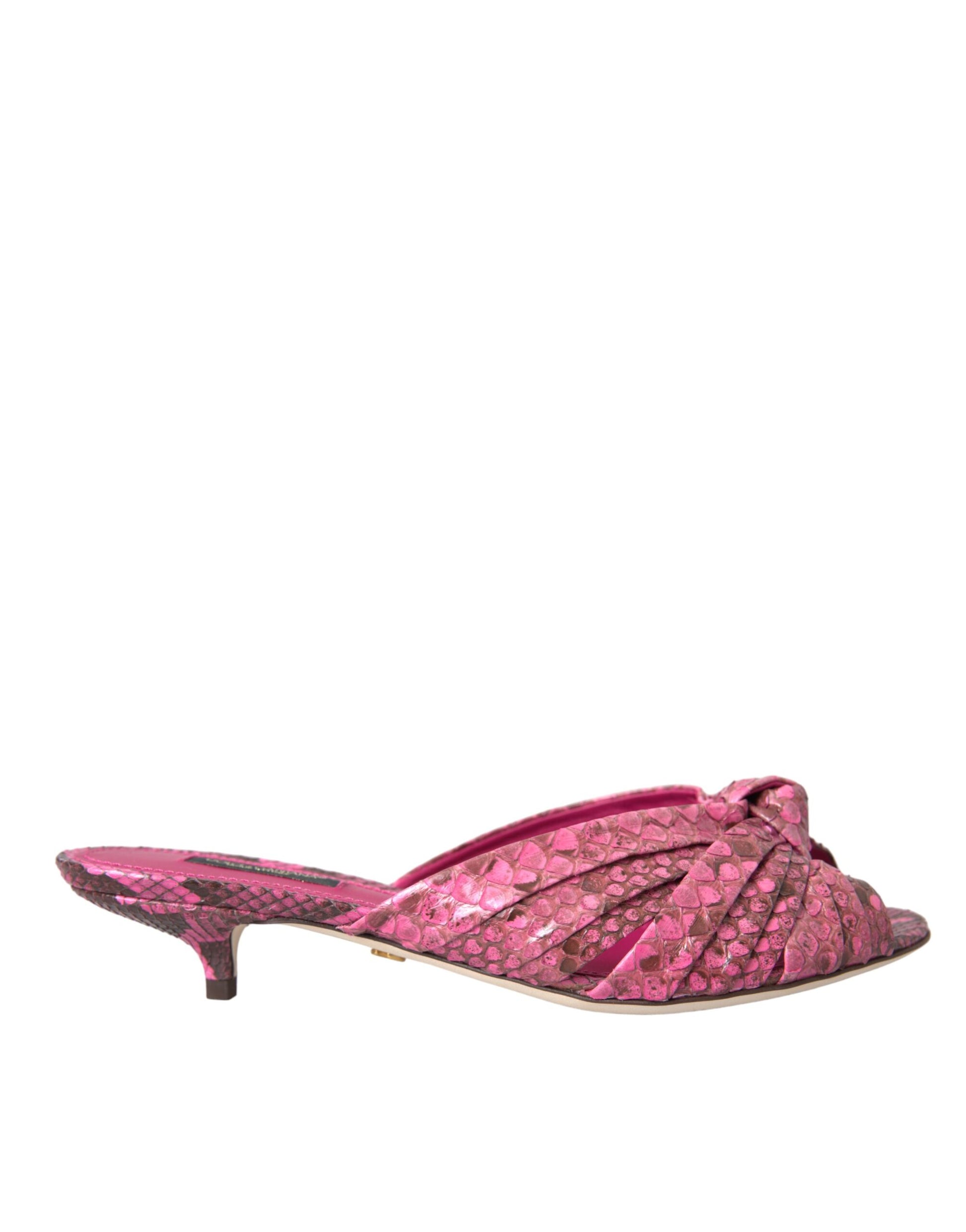Dolce & Gabbana Pink Exotic Leather Kitten Heels Slides Shoes Curated Luxury Accessories by Orvyn