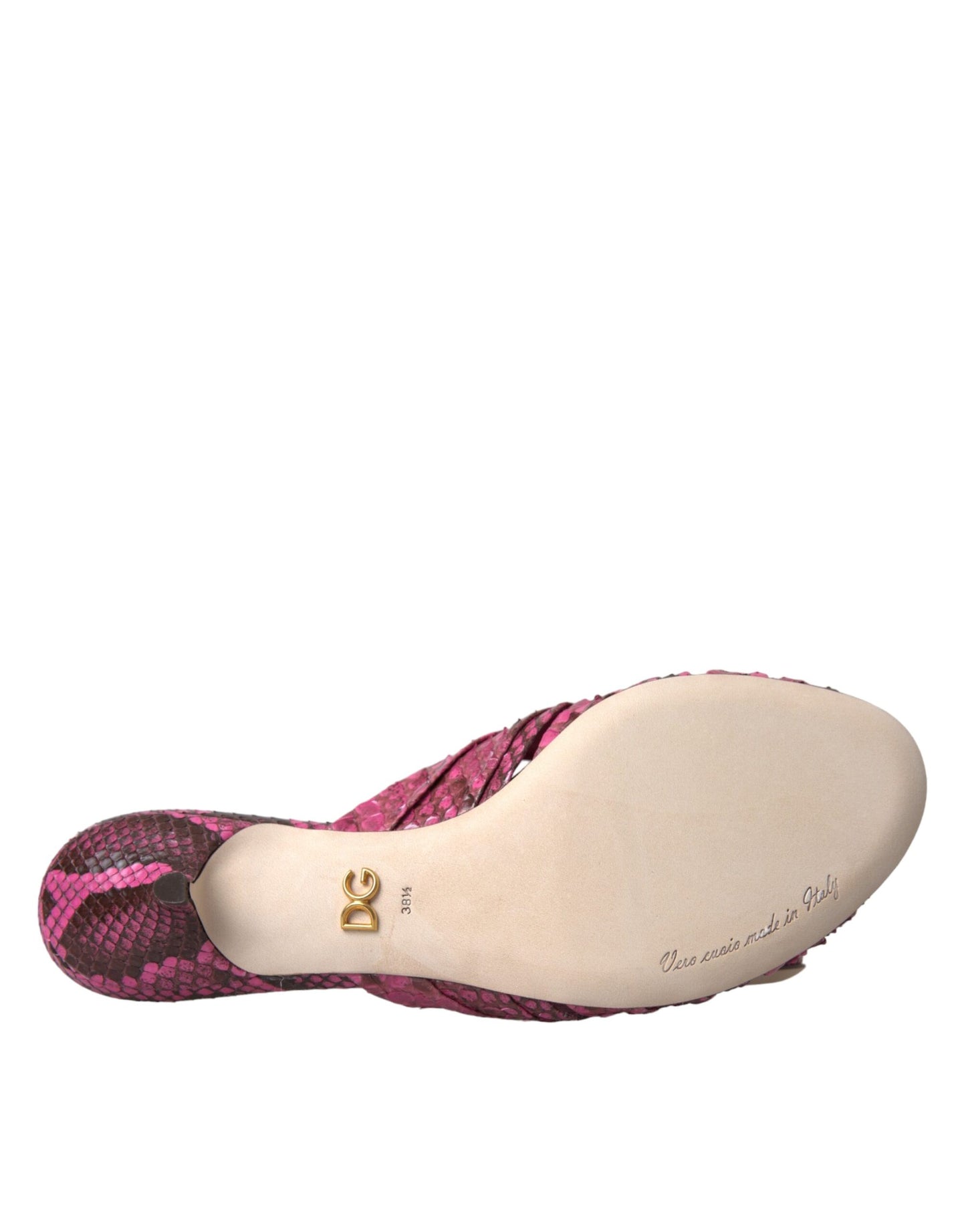 Dolce & Gabbana Pink Exotic Leather Kitten Heels Slides Shoes Curated Luxury Accessories by Orvyn