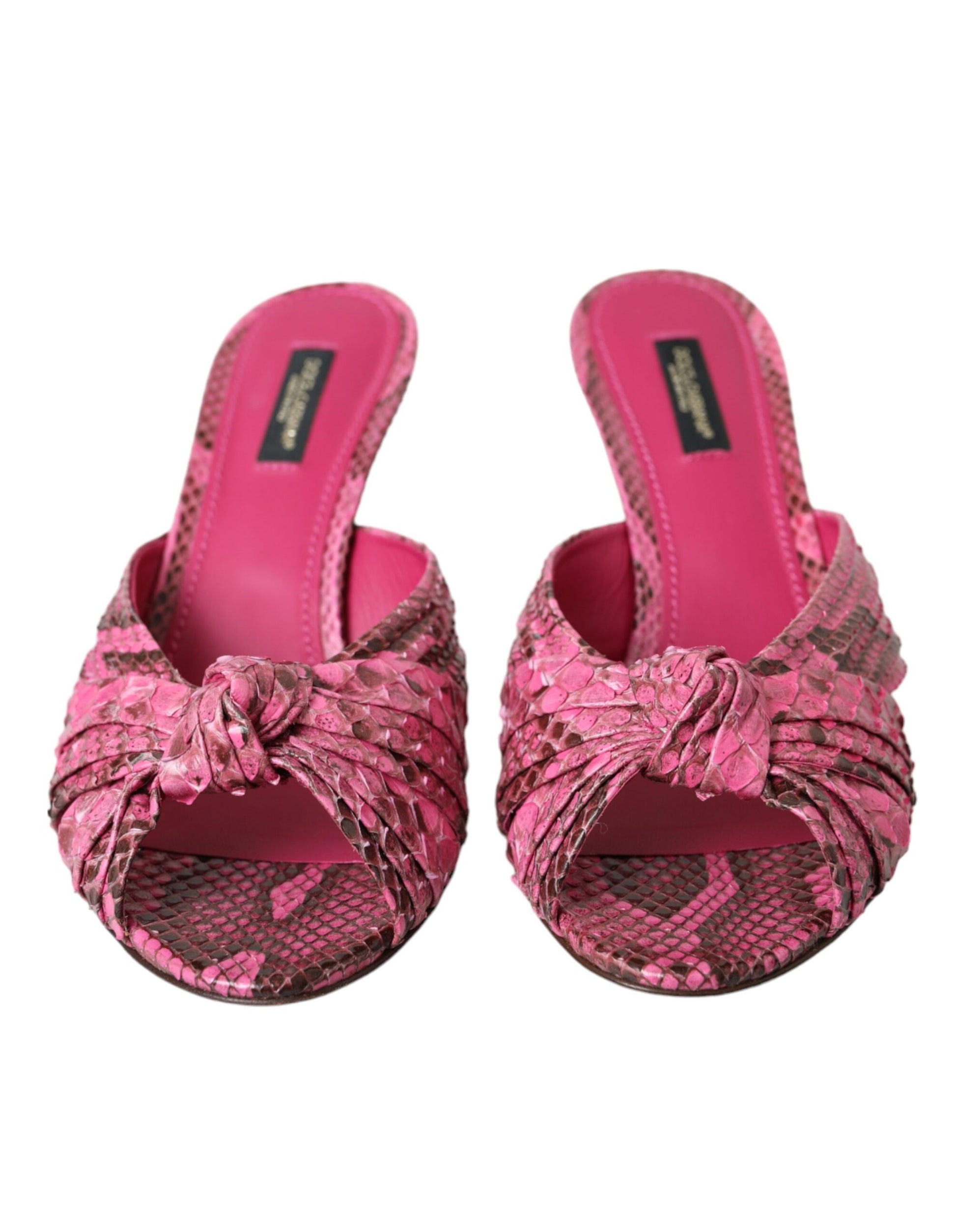 Dolce & Gabbana Pink Exotic Leather Kitten Heels Slides Shoes Curated Luxury Accessories by Orvyn