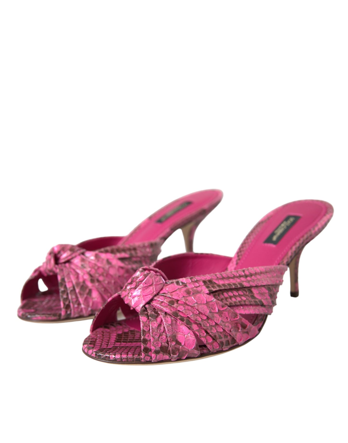 Dolce & Gabbana Pink Exotic Leather Kitten Heels Slides Shoes Curated Luxury Accessories by Orvyn