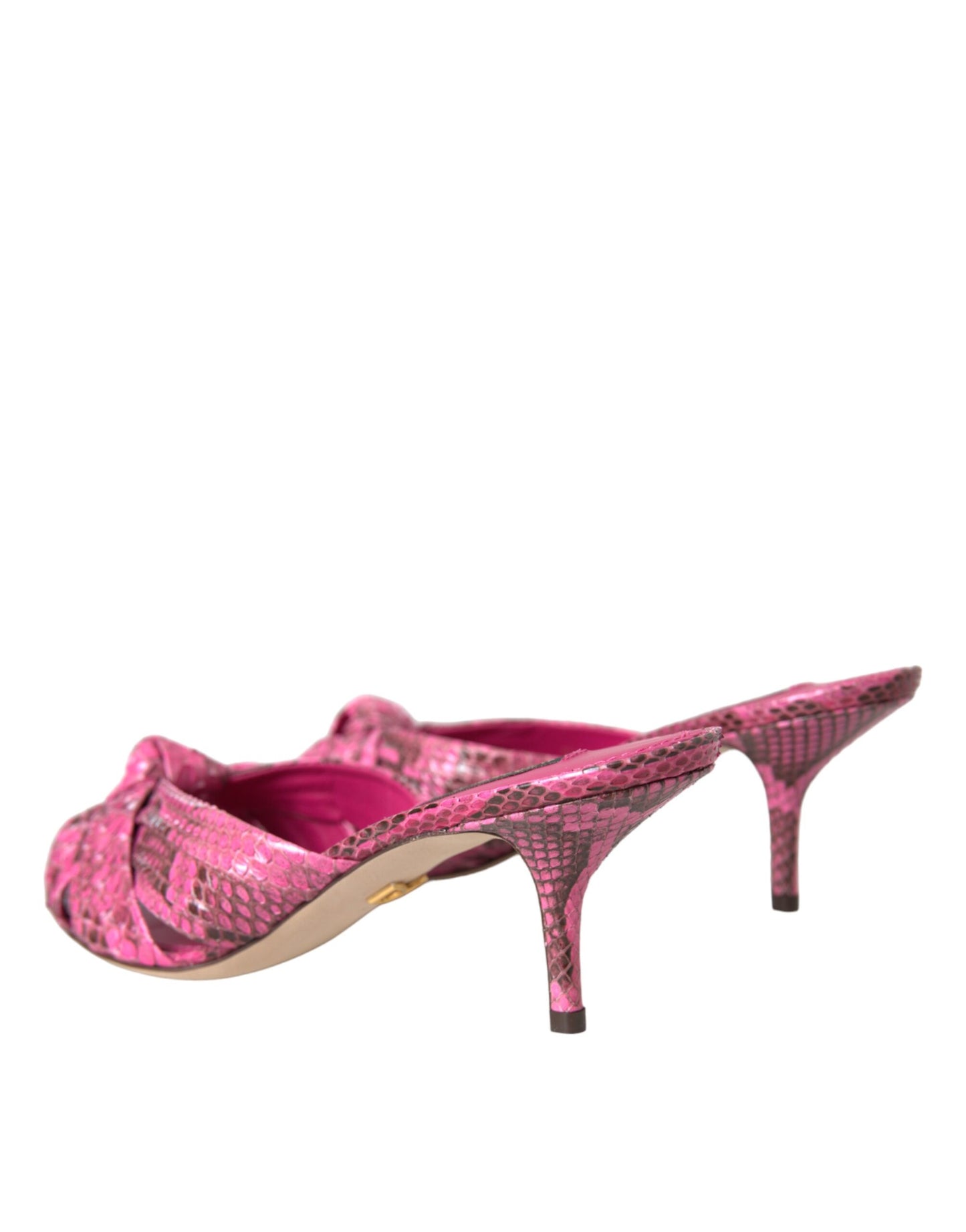 Dolce & Gabbana Pink Exotic Leather Kitten Heels Slides Shoes Curated Luxury Accessories by Orvyn