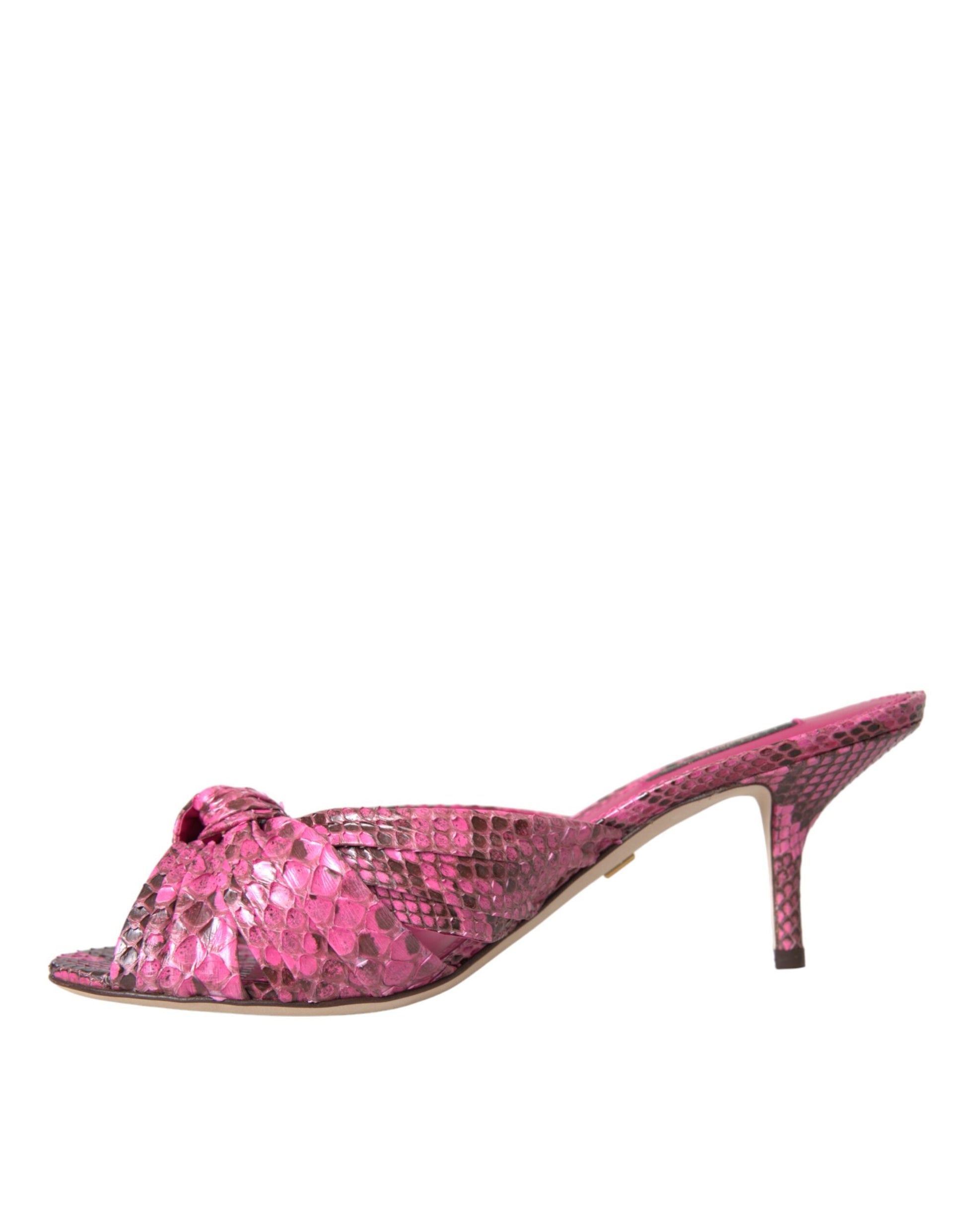 Dolce & Gabbana Pink Exotic Leather Kitten Heels Slides Shoes Curated Luxury Accessories by Orvyn